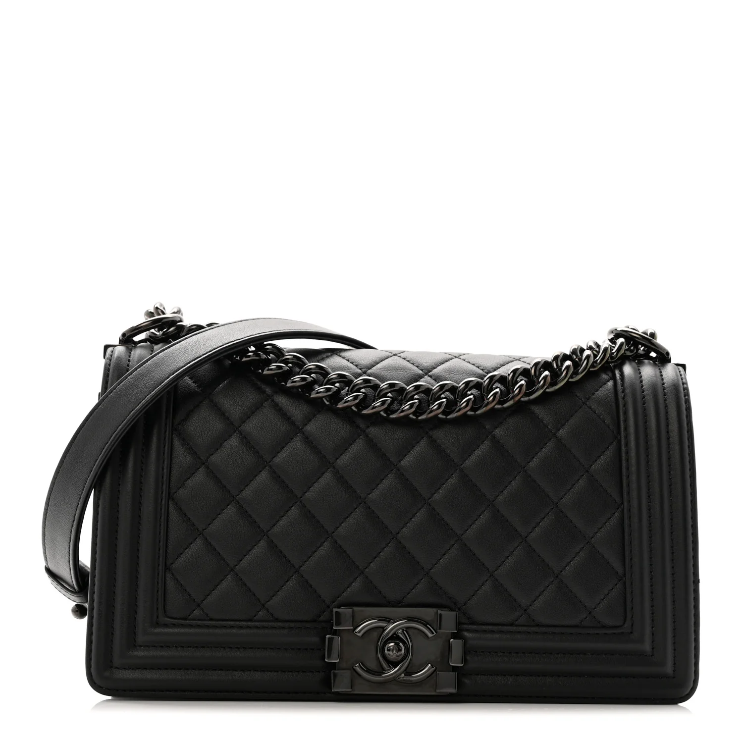 Calfskin Quilted Medium Boy Flap So Black