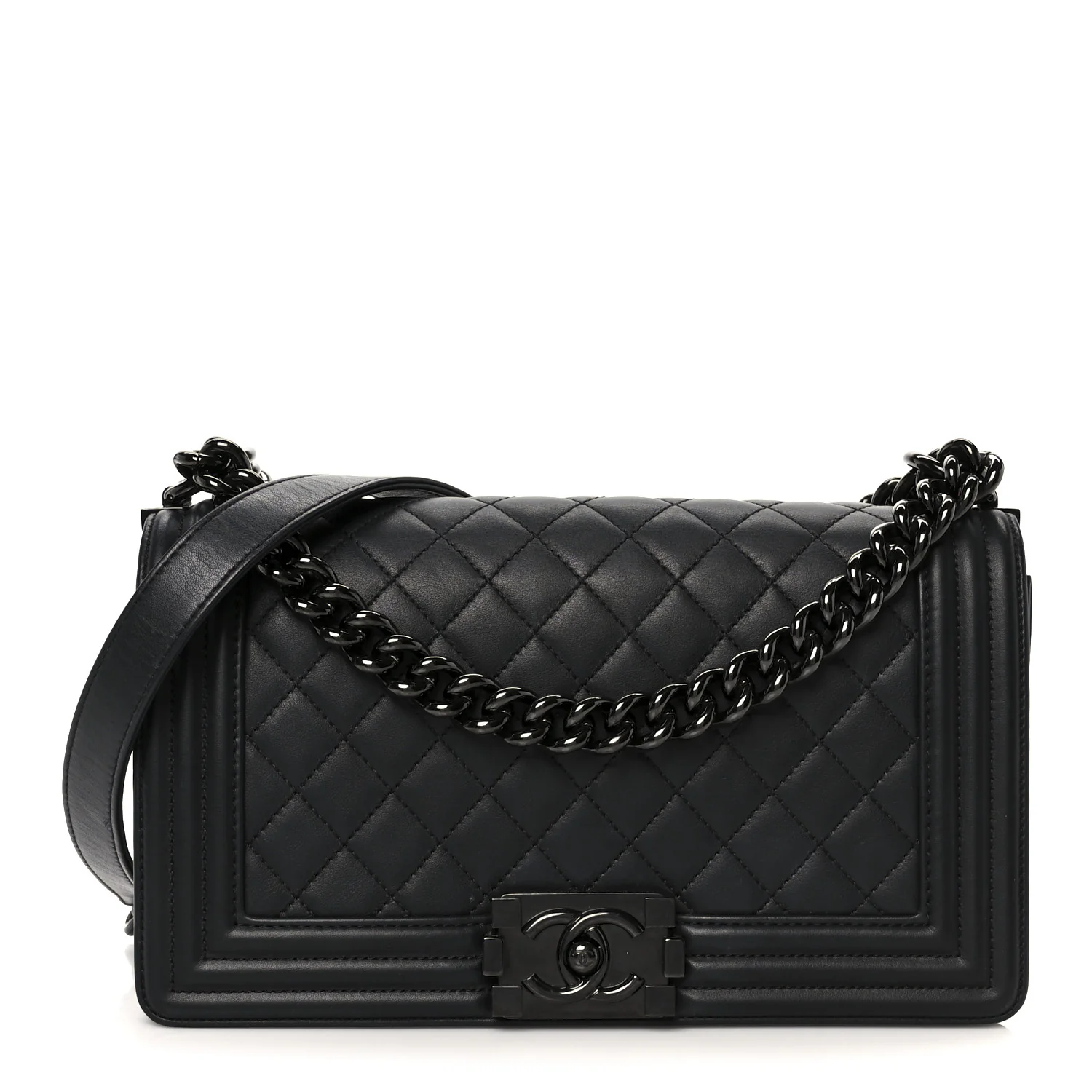 Calfskin Quilted Medium Boy Flap So Black