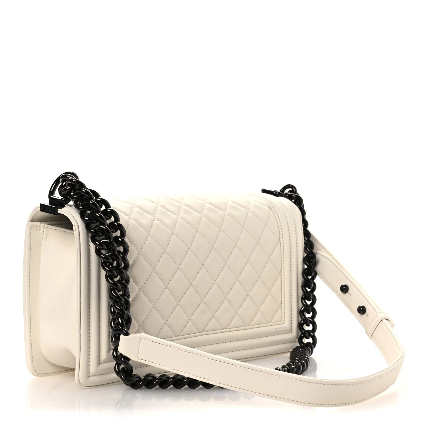 Calfskin Quilted Medium Boy Flap White - Image 3