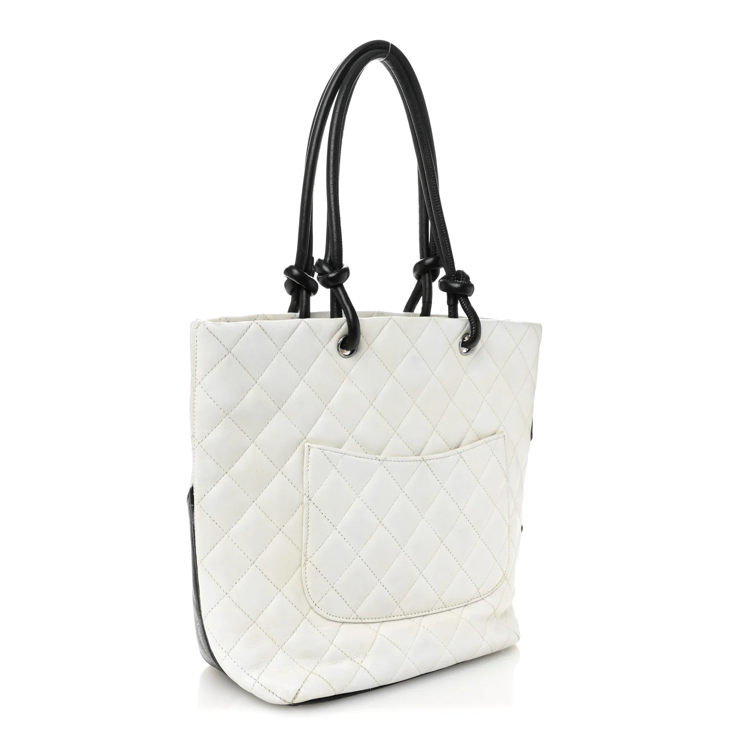 Calfskin Quilted Medium Cambon Tote White Black - Image 3