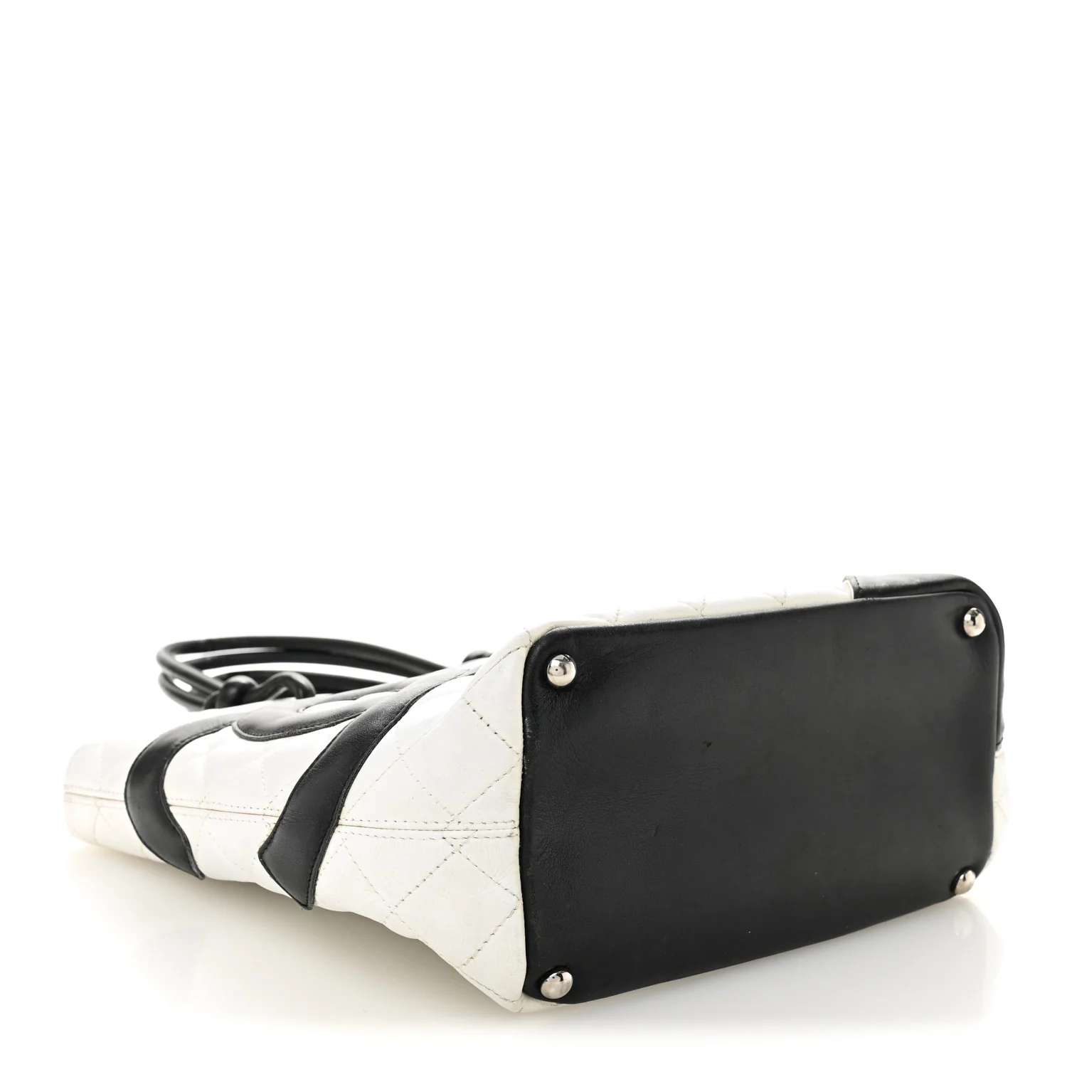Calfskin Quilted Medium Cambon Tote White Black - Image 4