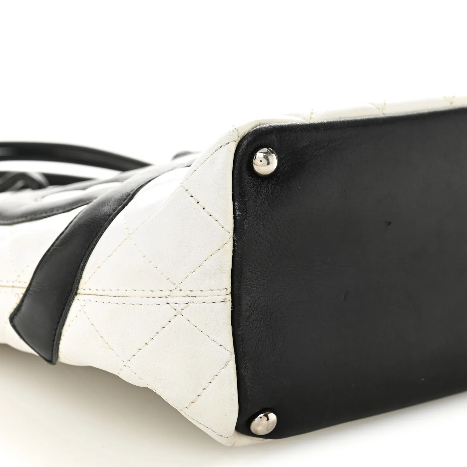 Calfskin Quilted Medium Cambon Tote White Black - Image 9