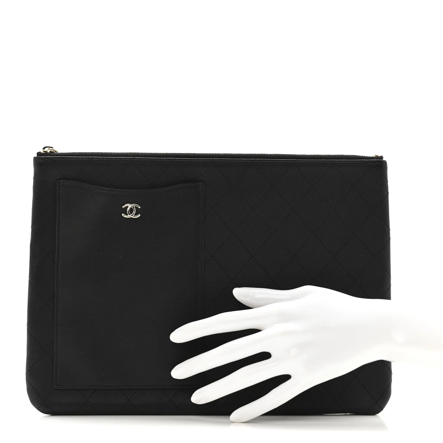 Calfskin Quilted Medium CC Pocket Cosmetic Case Black - Image 2