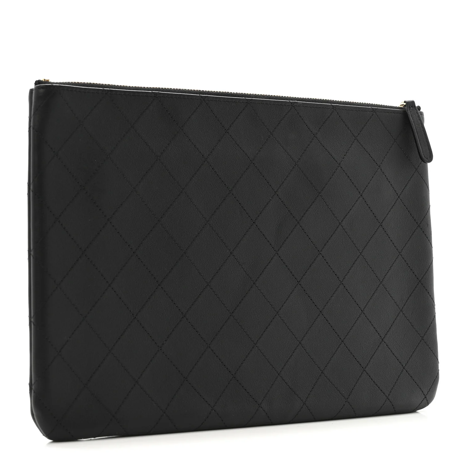 Calfskin Quilted Medium CC Pocket Cosmetic Case Black - Image 3