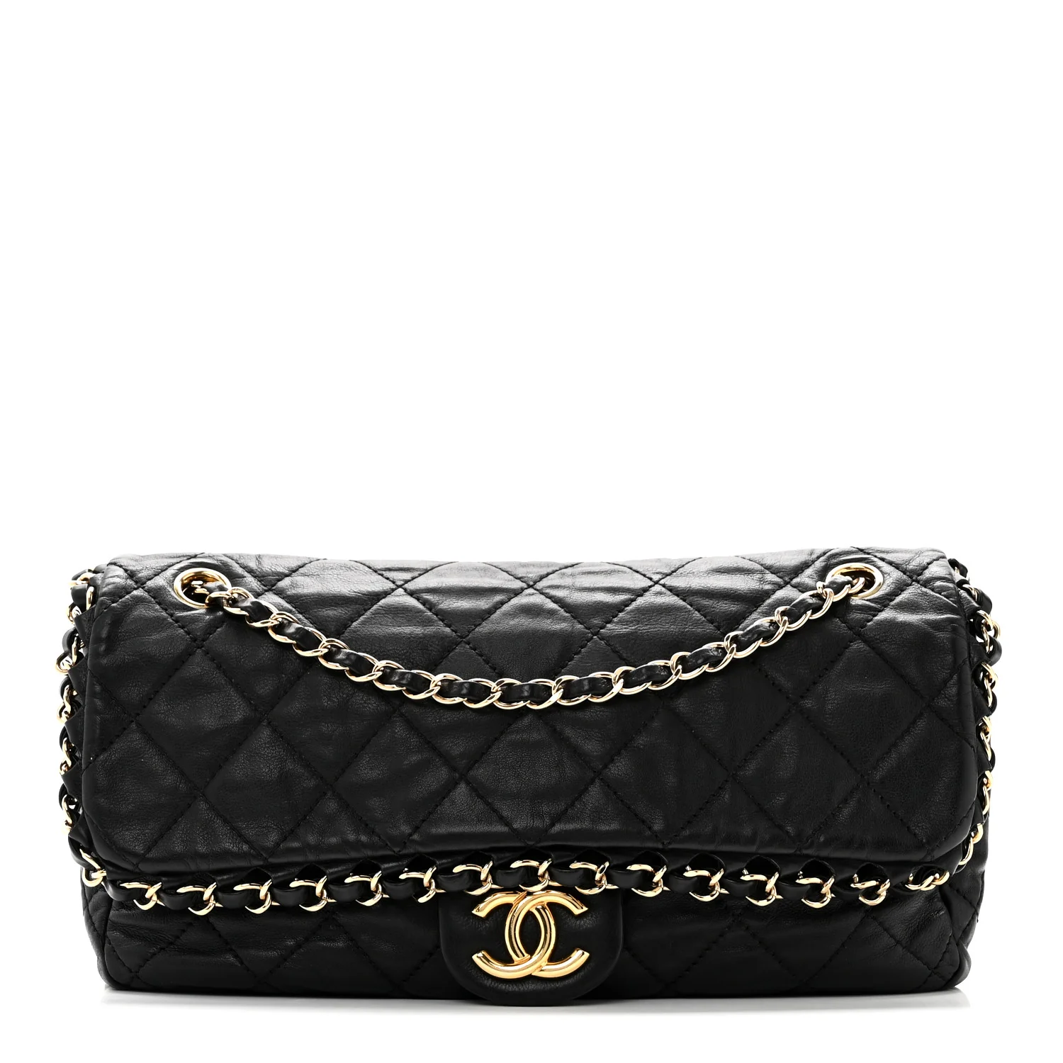 Calfskin Quilted Medium Chain Me Flap Black