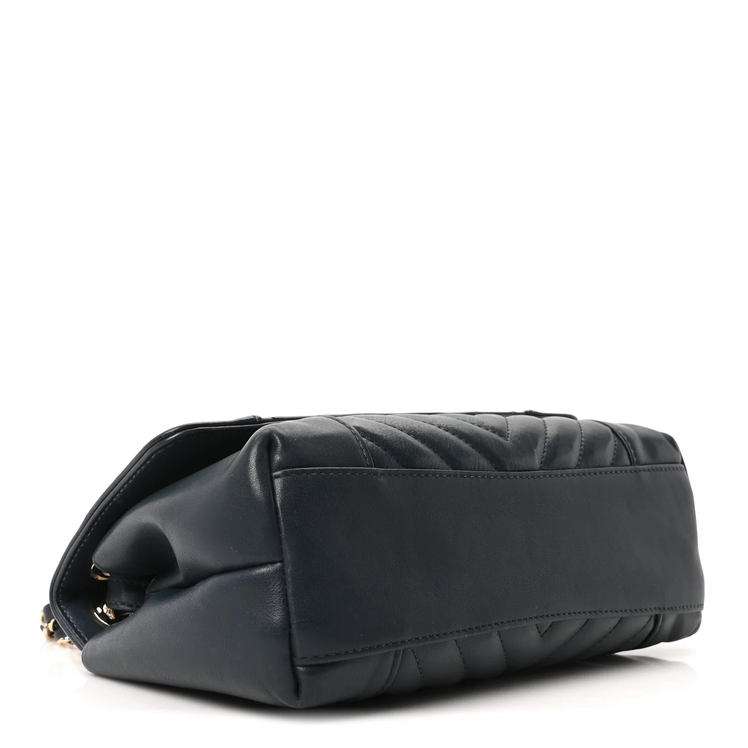 Calfskin Quilted Medium Daily Chevron Flap Navy Blue - Image 4