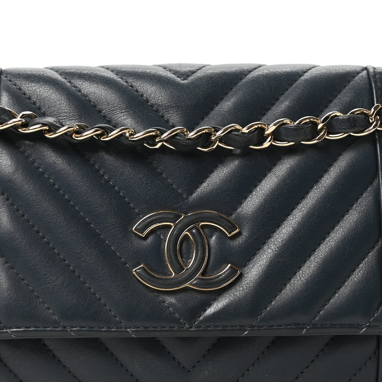 Calfskin Quilted Medium Daily Chevron Flap Navy Blue - Image 8