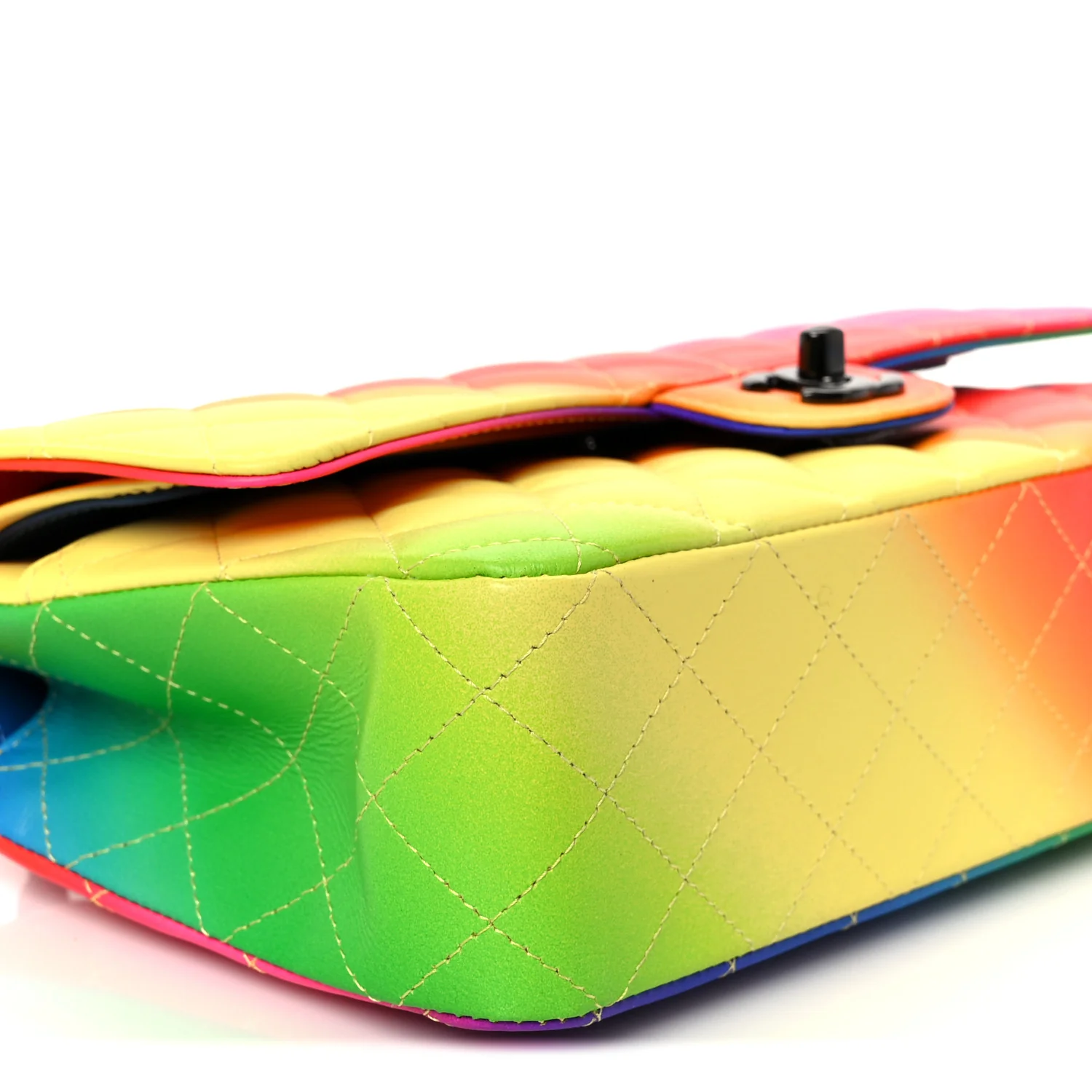 Calfskin Quilted Medium Rainbow Double Flap Multicolor - Image 10