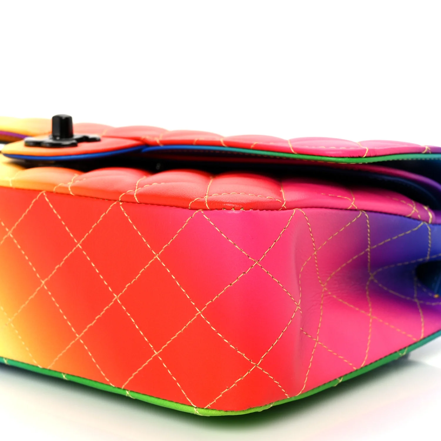 Calfskin Quilted Medium Rainbow Double Flap Multicolor - Image 11