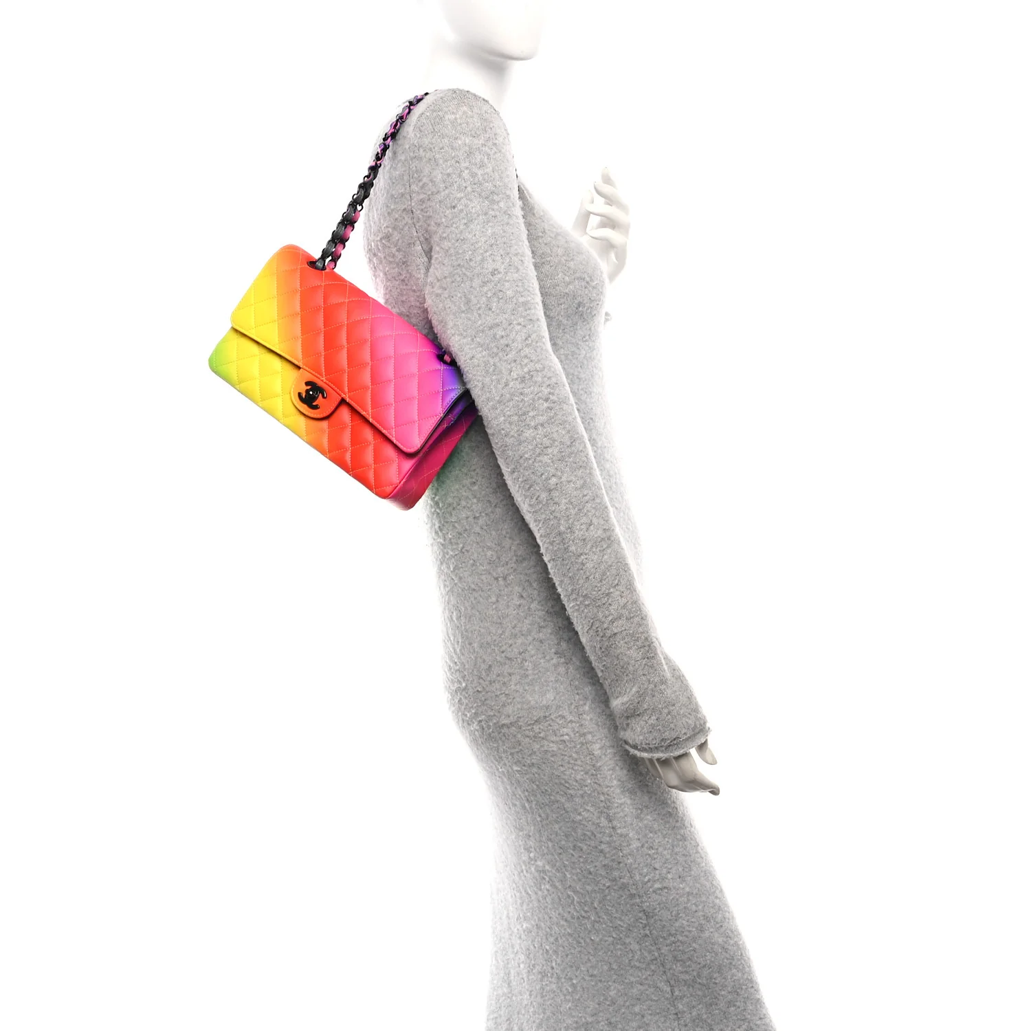 Calfskin Quilted Medium Rainbow Double Flap Multicolor - Image 2