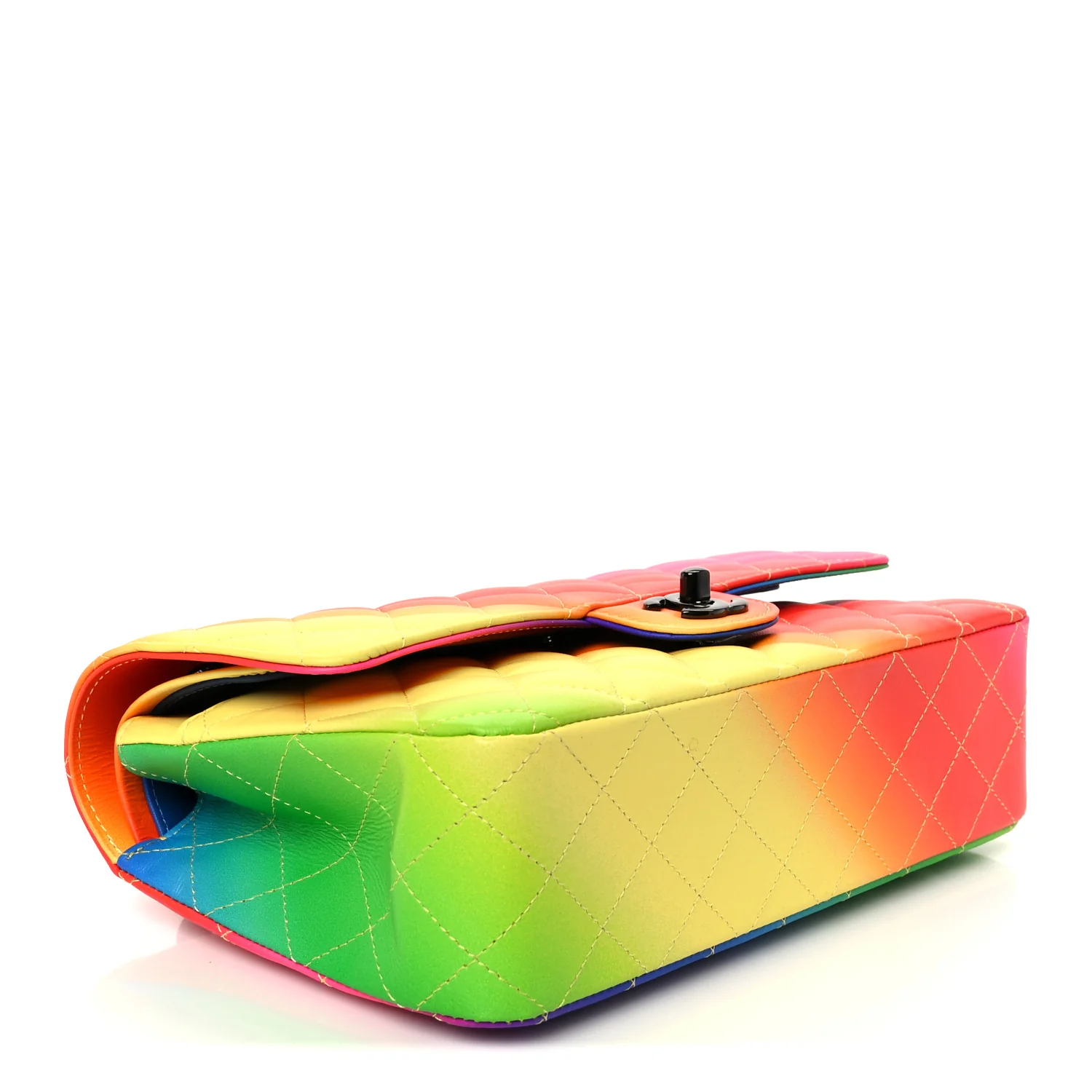 Calfskin Quilted Medium Rainbow Double Flap Multicolor - Image 4