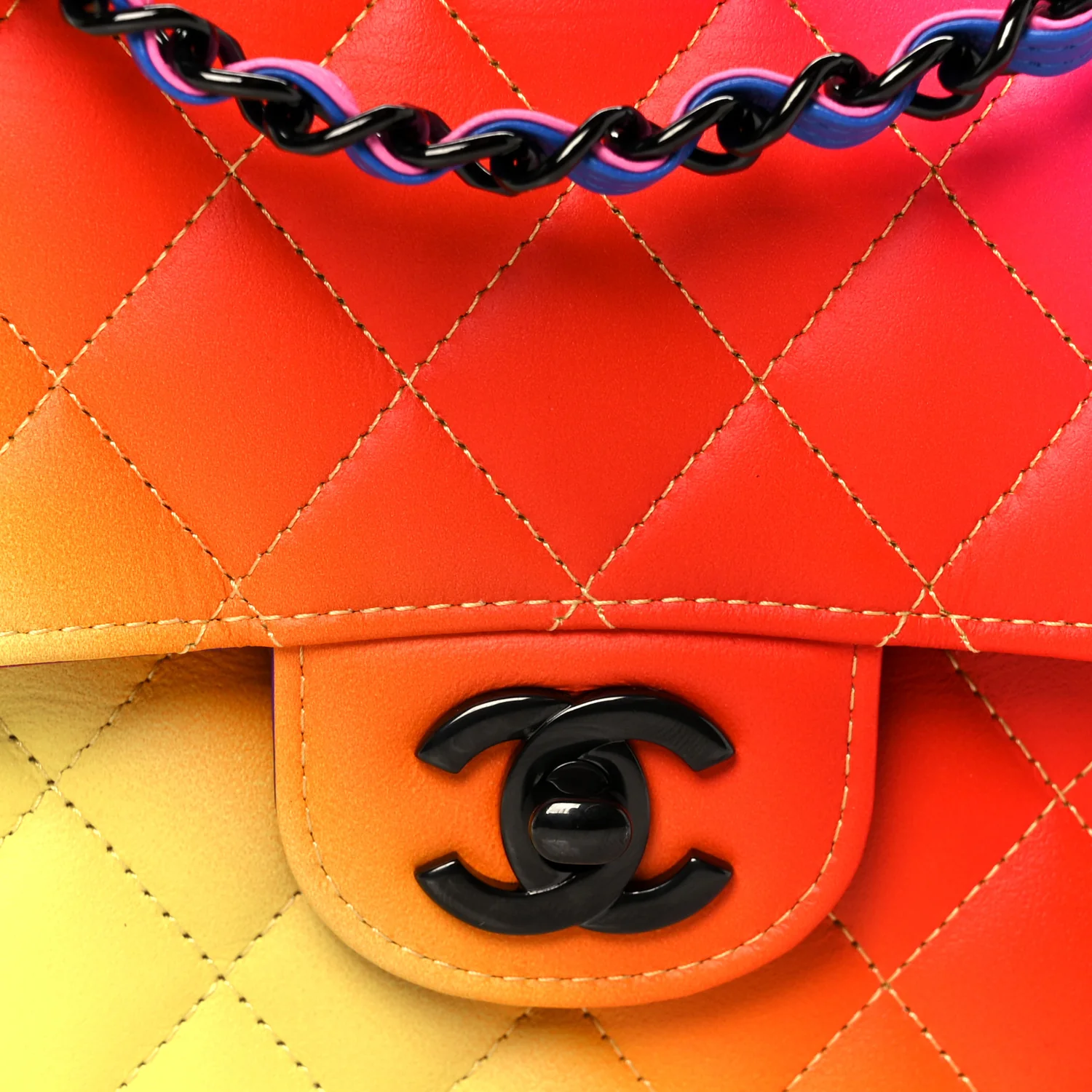 Calfskin Quilted Medium Rainbow Double Flap Multicolor - Image 9