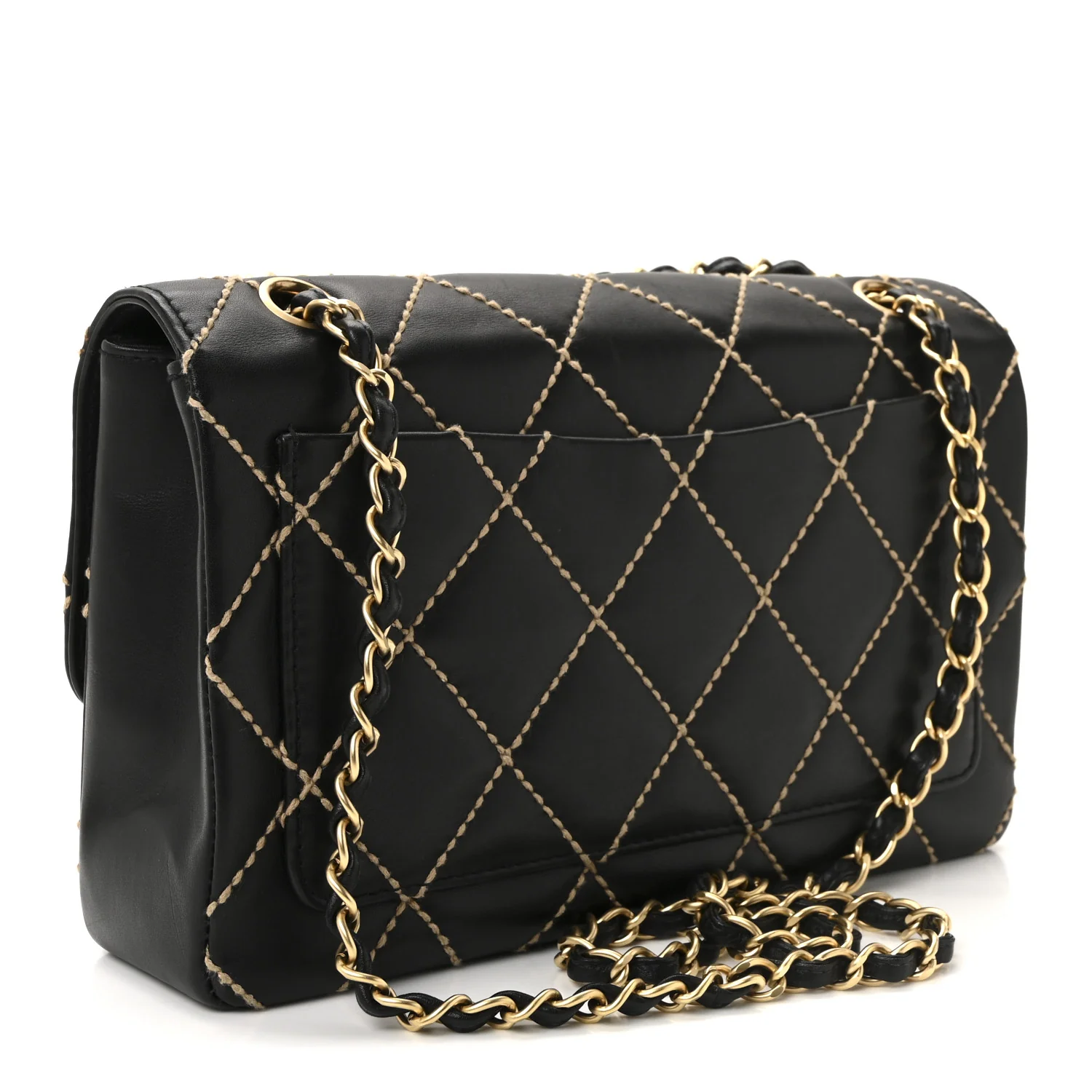 Calfskin Quilted Medium Wild Stitch Flap Black - Image 3