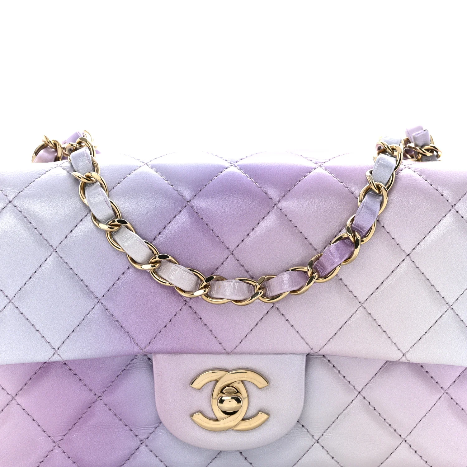 Calfskin Quilted Mini Cloudy Tie Dye Rectangular Flap Purple Blue Pink - Image 8