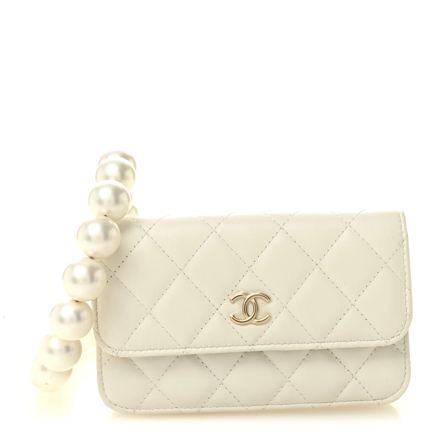Calfskin Quilted Mini Maxi Pearls Wallet On Chain WOC White