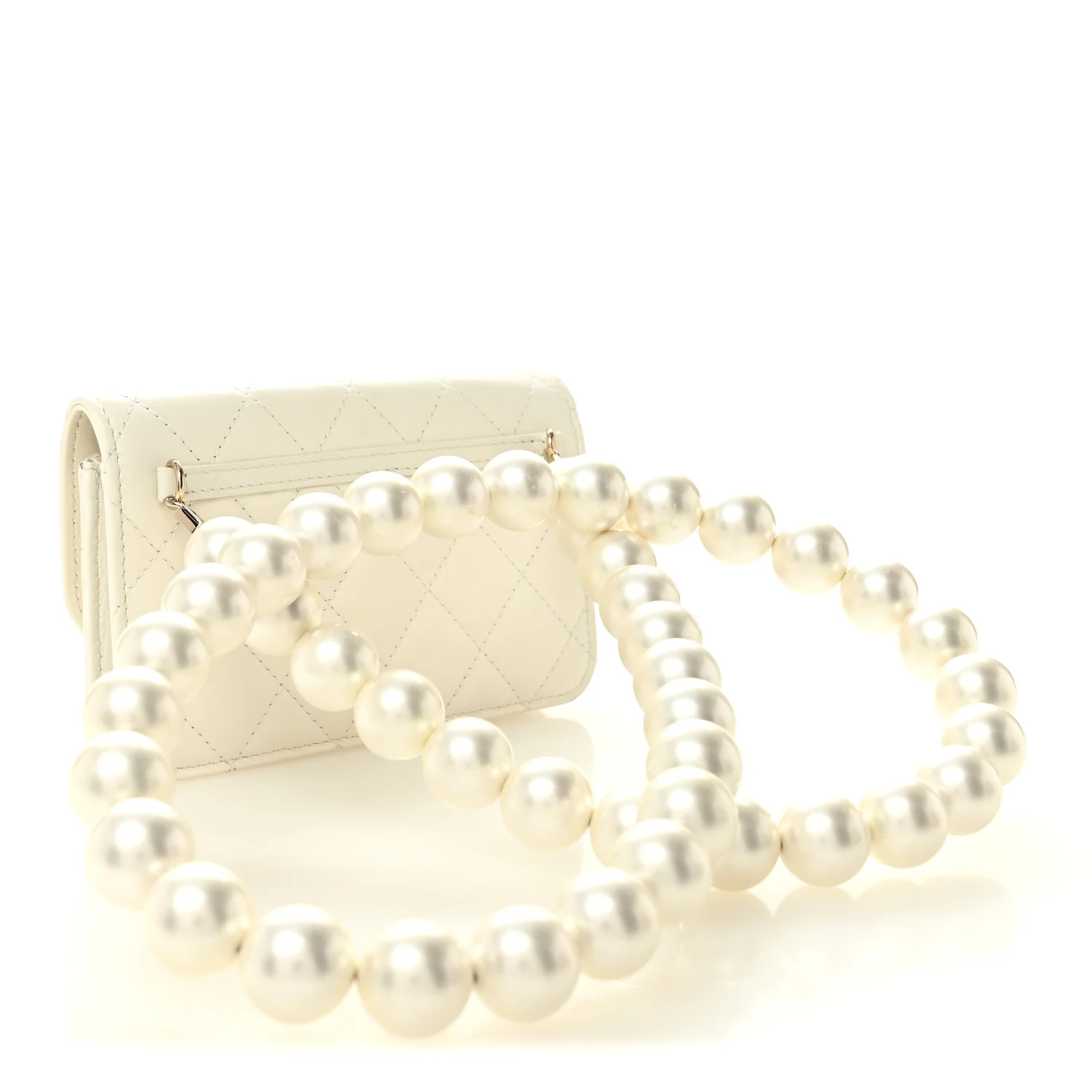 Calfskin Quilted Mini Maxi Pearls Wallet On Chain WOC White - Image 3