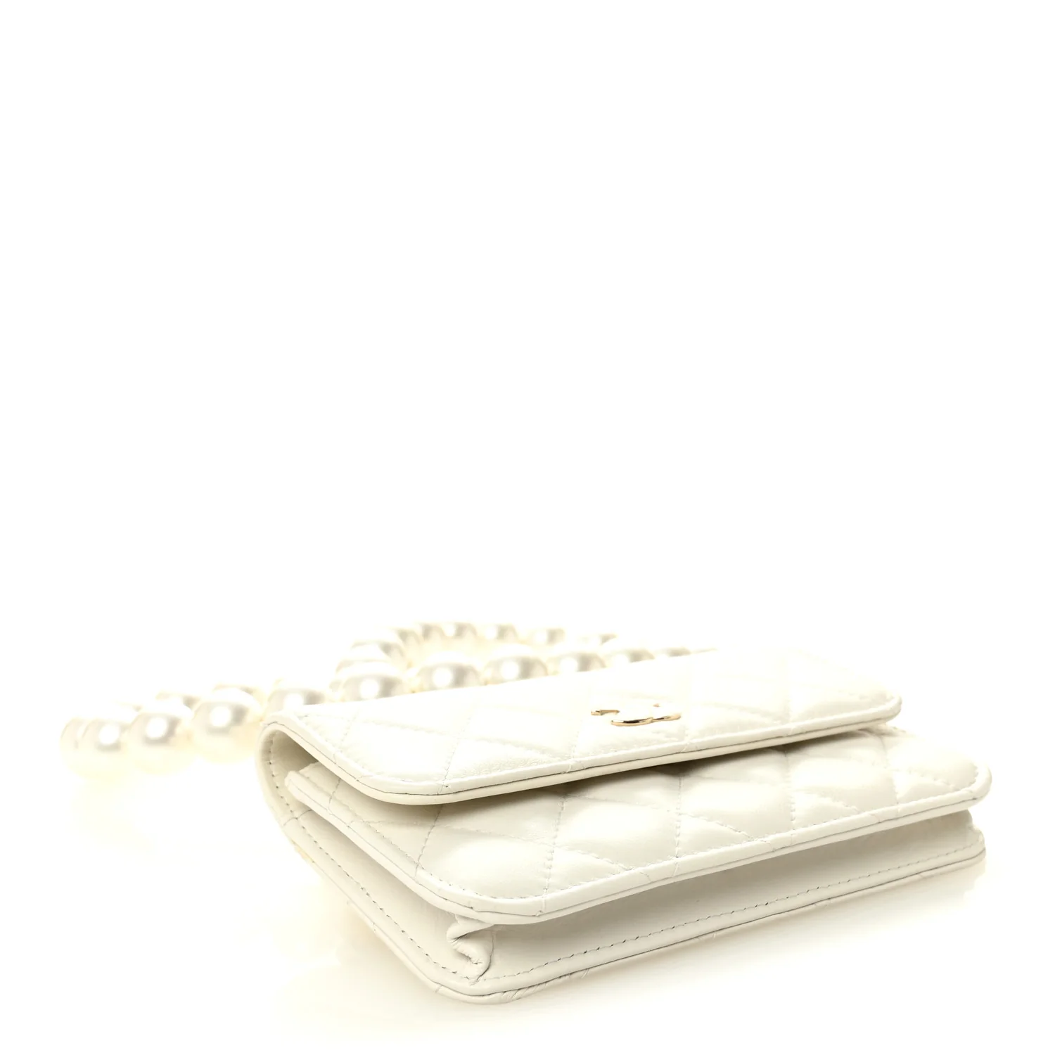 Calfskin Quilted Mini Maxi Pearls Wallet On Chain WOC White - Image 4