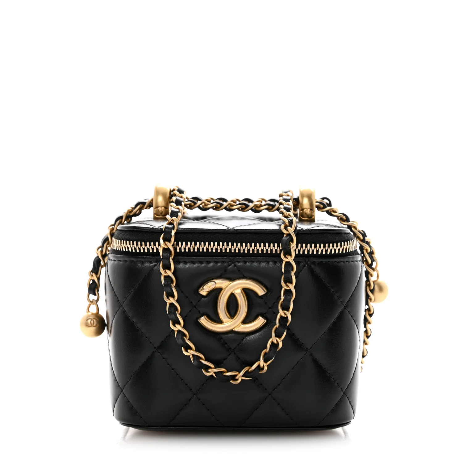 Calfskin Quilted Mini Perfect Fit Vanity Case With Chain Black