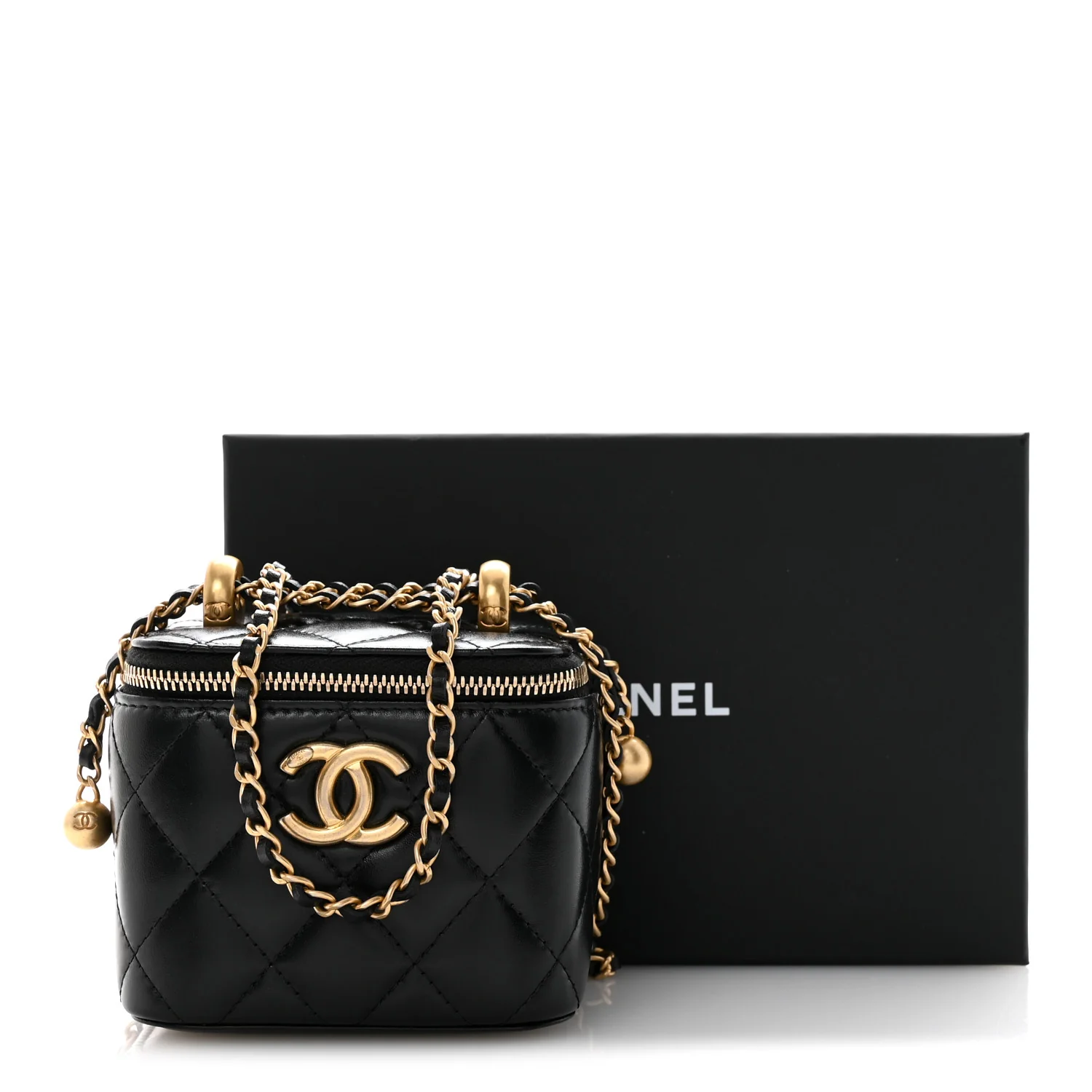 Calfskin Quilted Mini Perfect Fit Vanity Case With Chain Black - Image 11