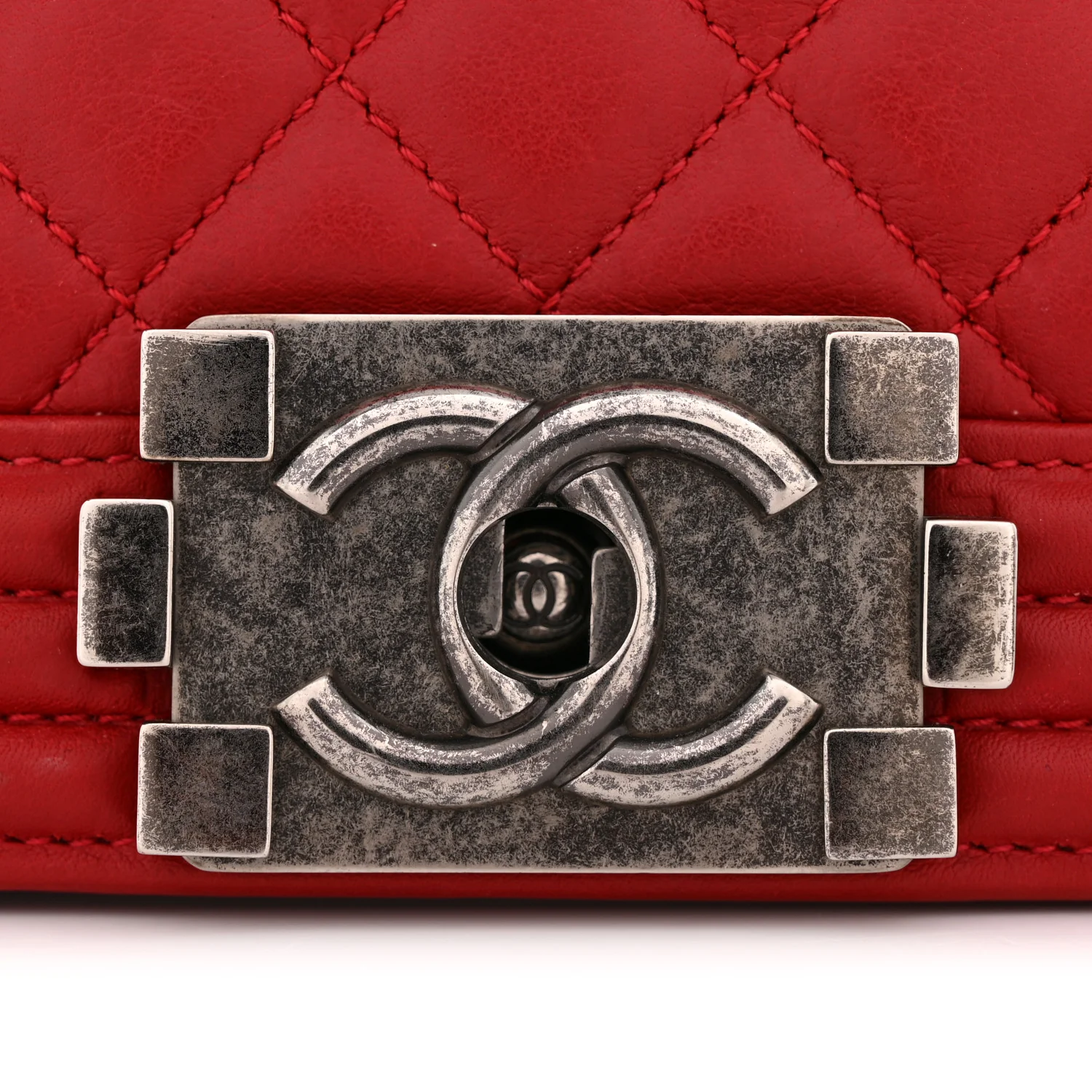 Calfskin Quilted New Medium Boy Flap Red - Image 12