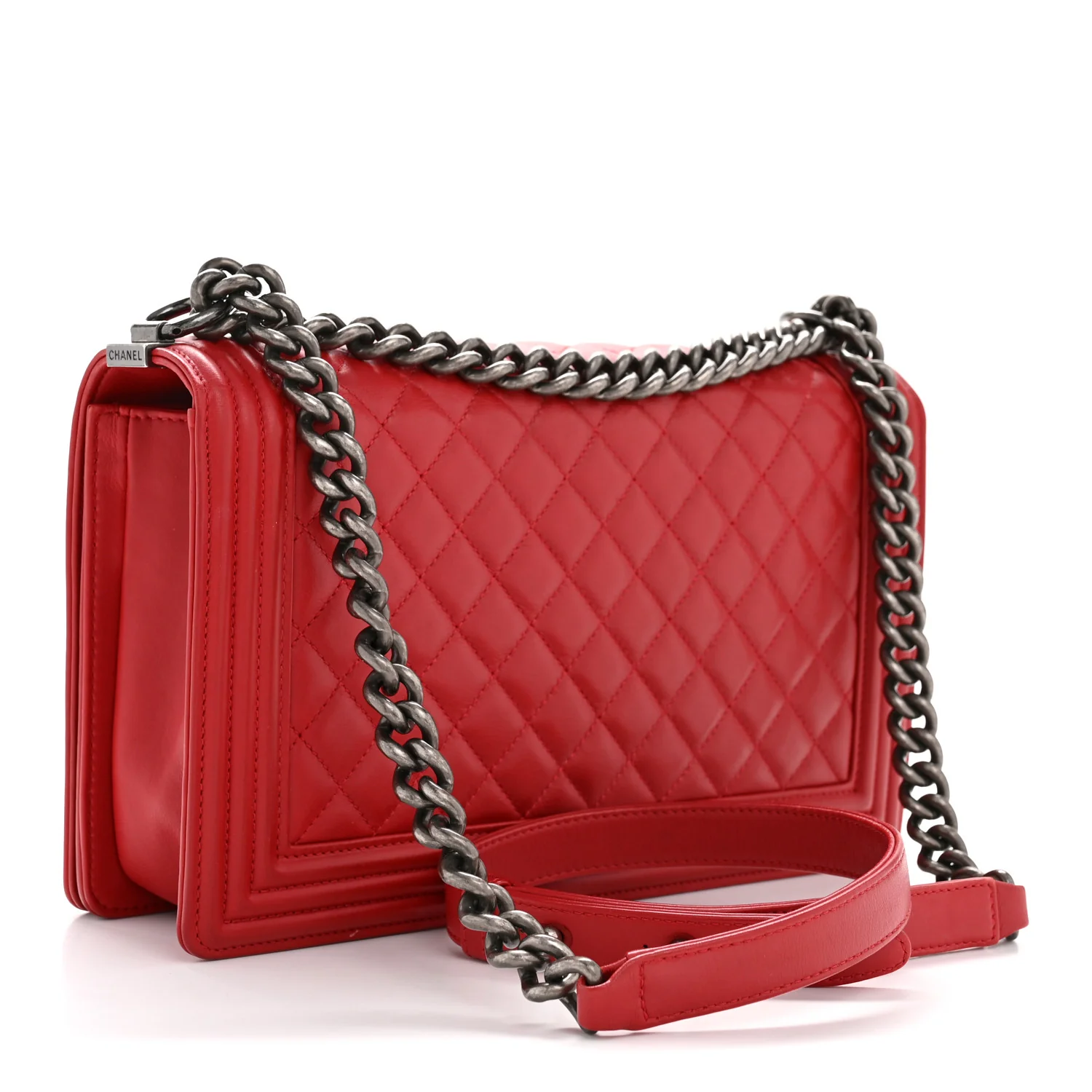 Calfskin Quilted New Medium Boy Flap Red - Image 3