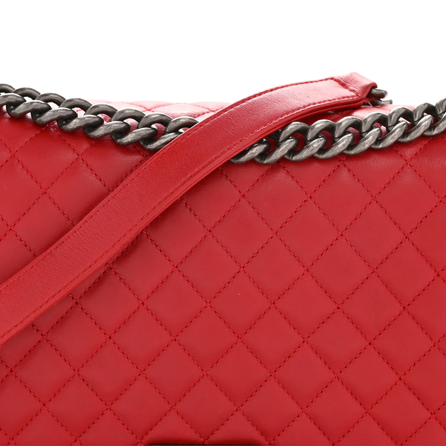 Calfskin Quilted New Medium Boy Flap Red - Image 8
