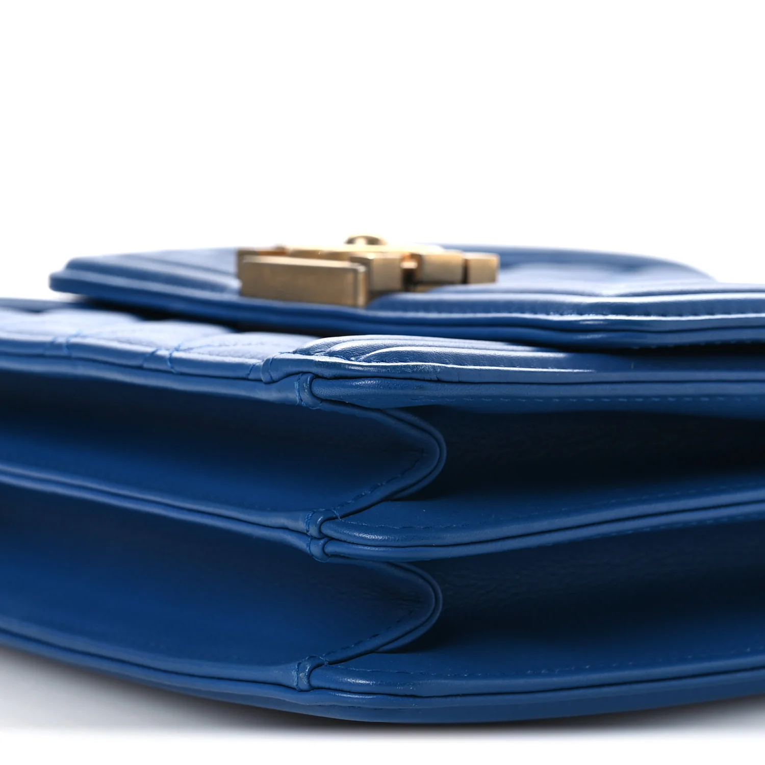 Calfskin Quilted North South Boy Flap Blue - Image 10