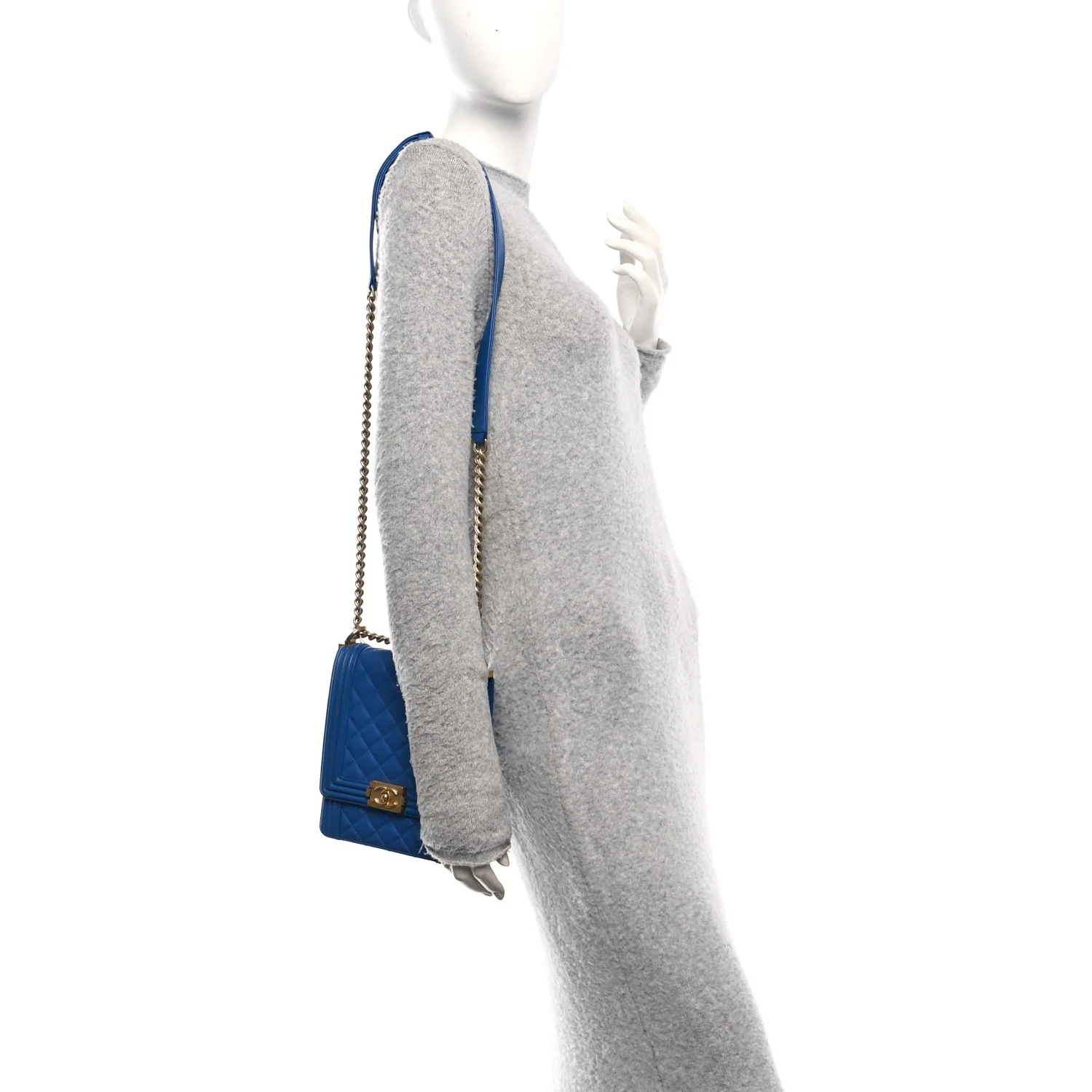 Calfskin Quilted North South Boy Flap Blue - Image 2