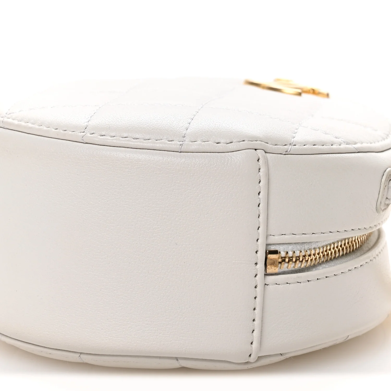 Calfskin Quilted Pearl Round Clutch With Chain White - Image 10