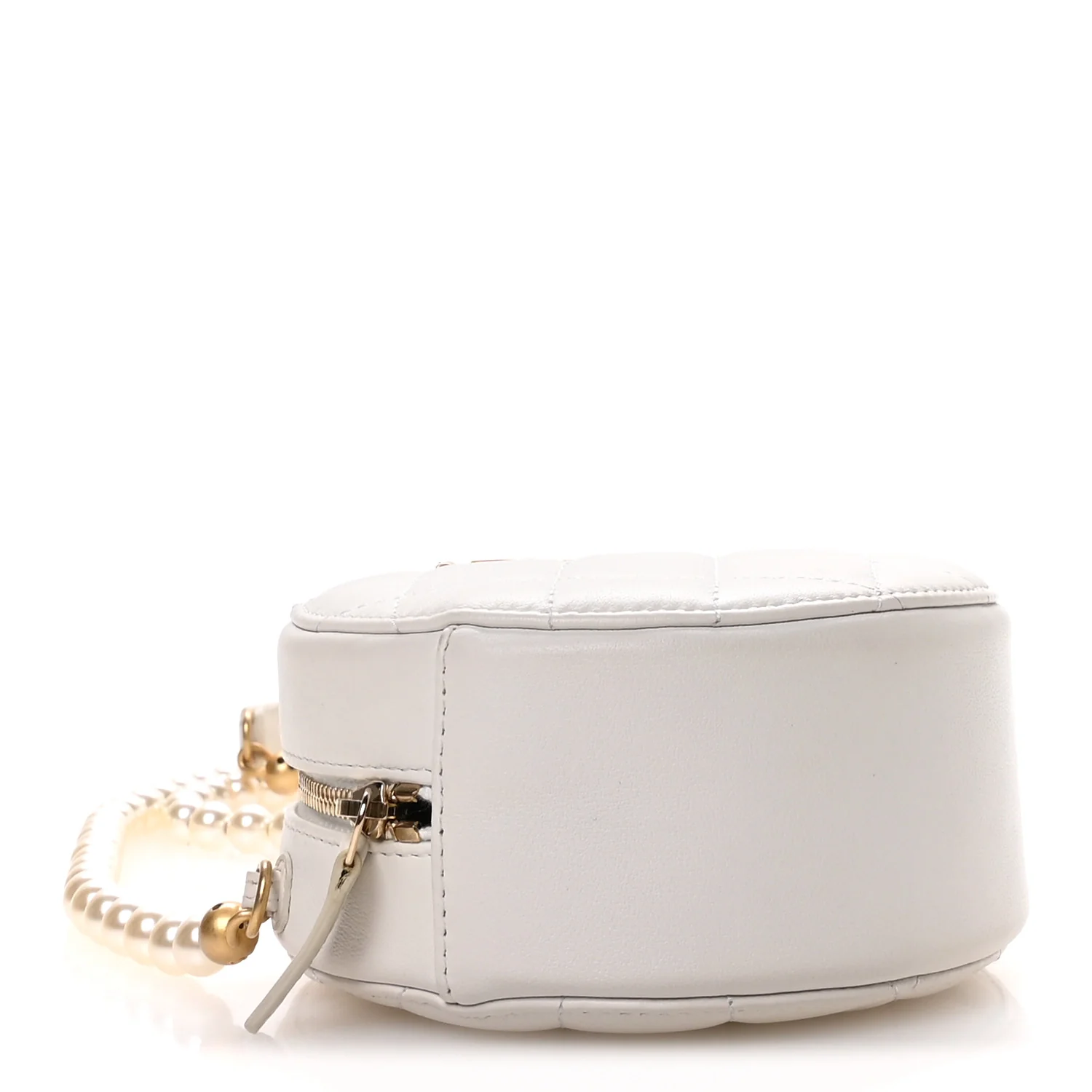 Calfskin Quilted Pearl Round Clutch With Chain White - Image 4