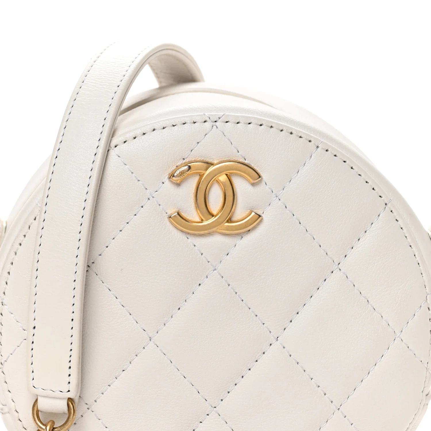 Calfskin Quilted Pearl Round Clutch With Chain White - Image 8