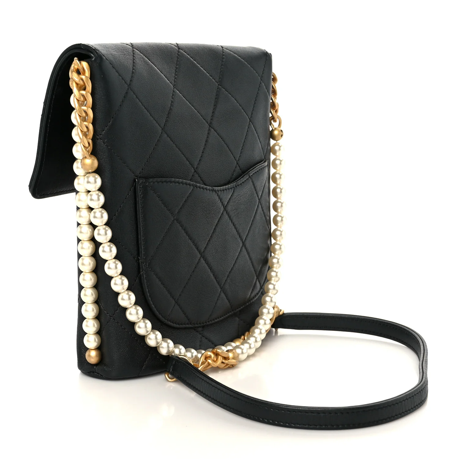 Calfskin Quilted Pearl Small About Pearls Hobo Bag Black - Image 3
