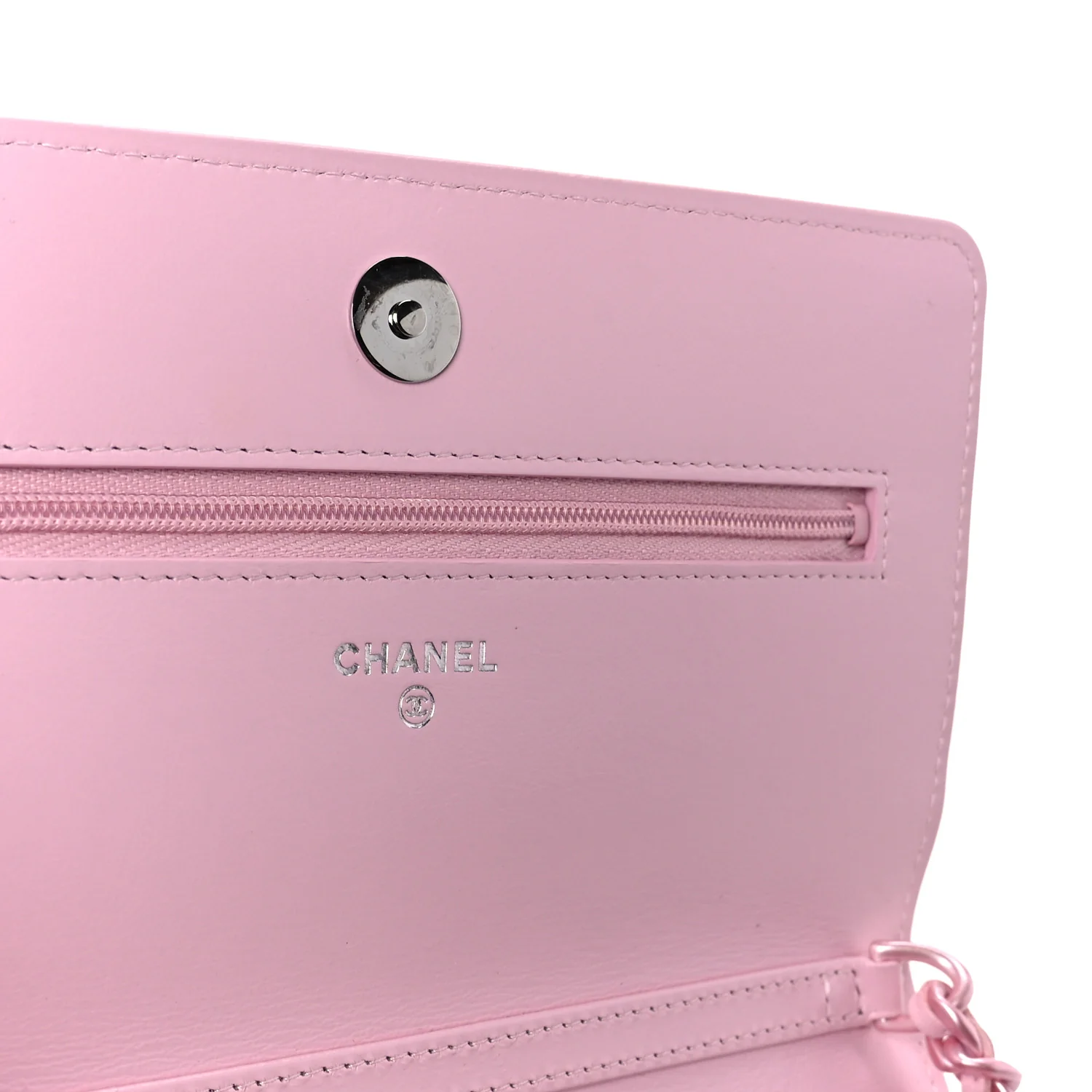 Calfskin Quilted Pearly CC Wallet On Chain WOC Pink - Image 6