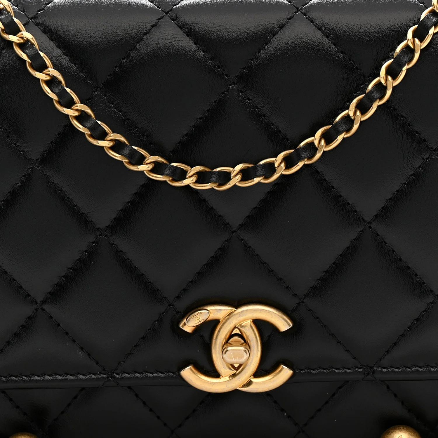 Calfskin Quilted Perfect Fit Wallet On Chain WOC Black - Image 9