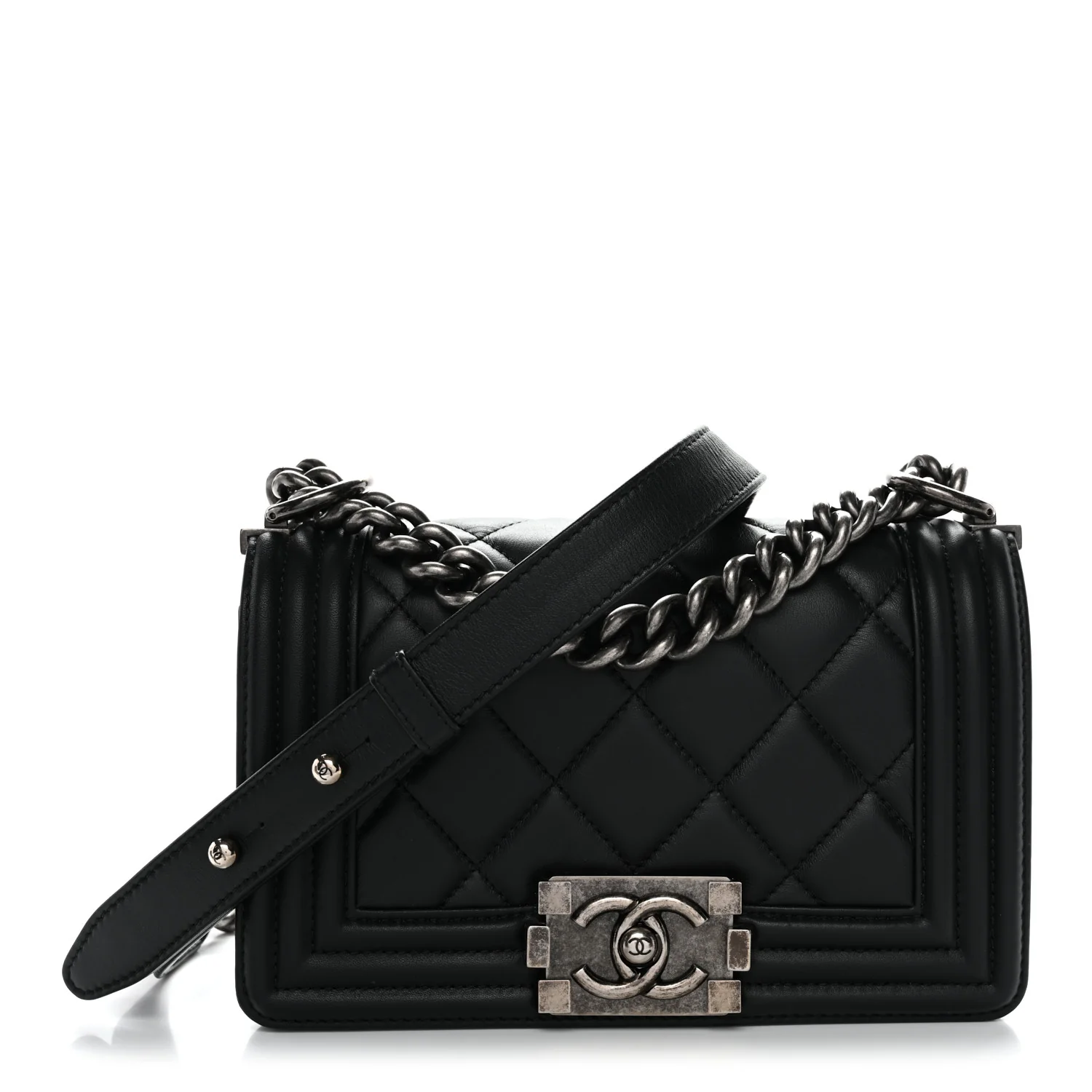 Calfskin Quilted Small Boy Flap Black