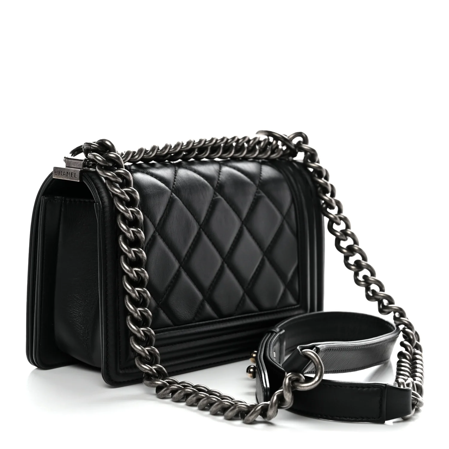 Calfskin Quilted Small Boy Flap Black - Image 3