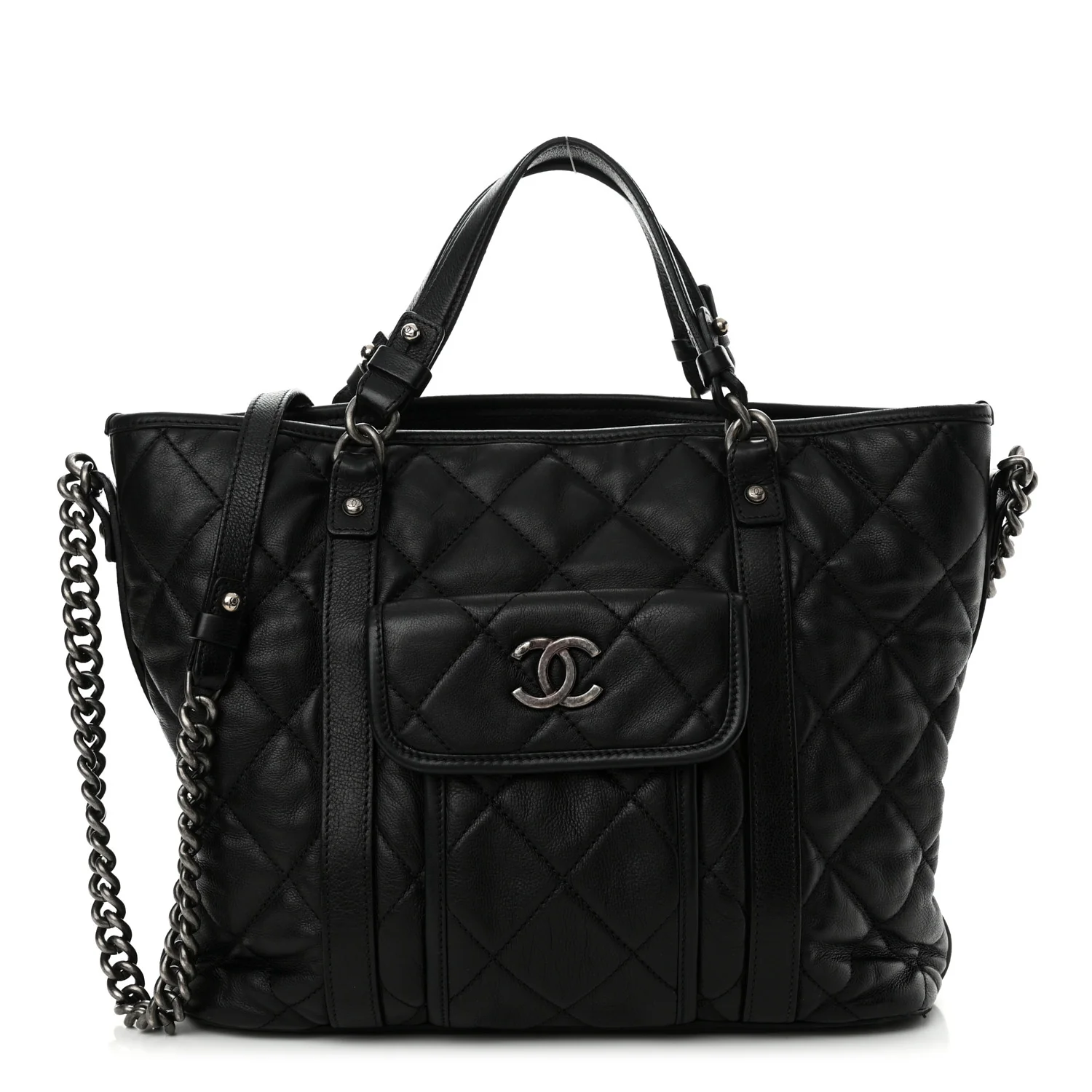 Calfskin Quilted Small Casual Riviera Tote Black