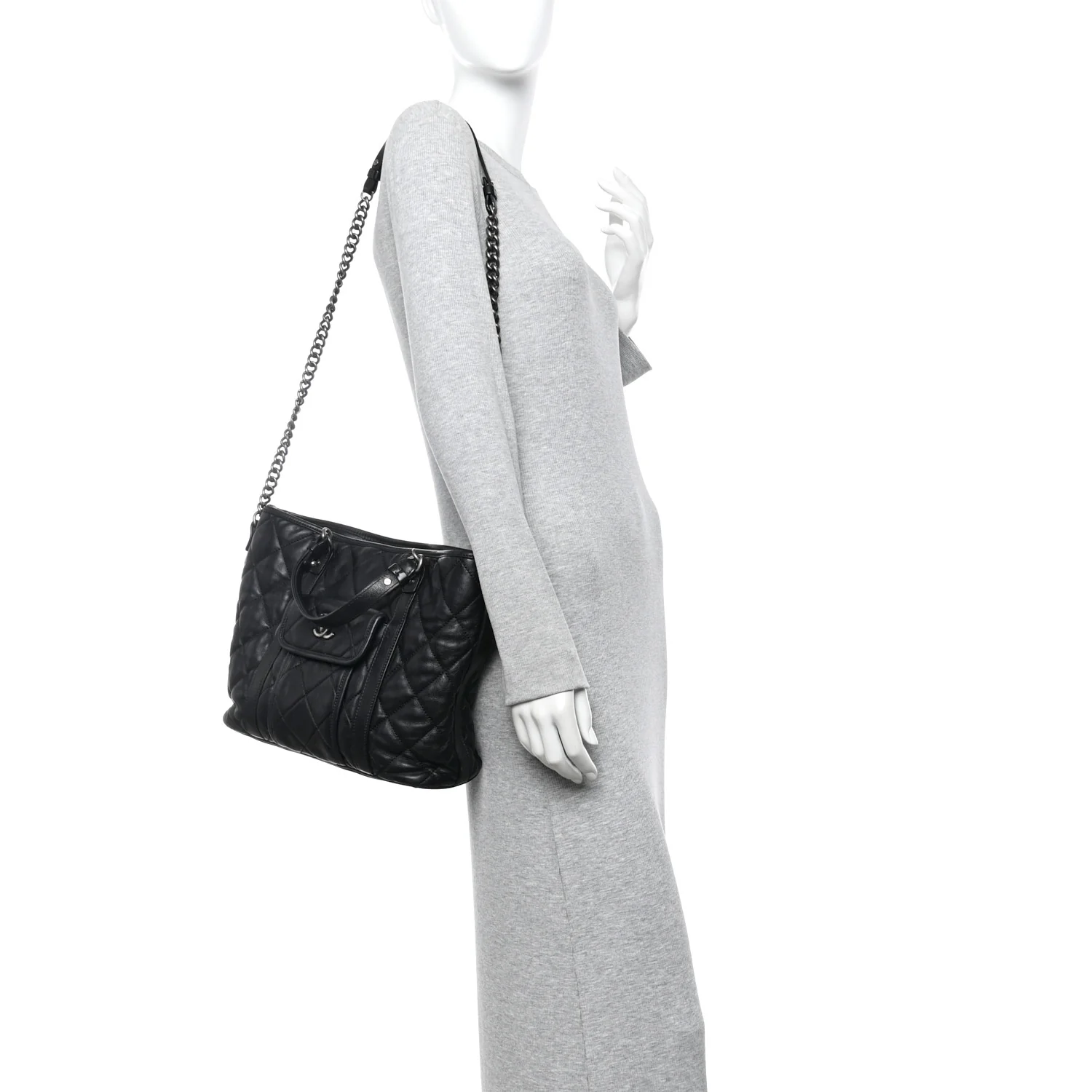 Calfskin Quilted Small Casual Riviera Tote Black - Image 2