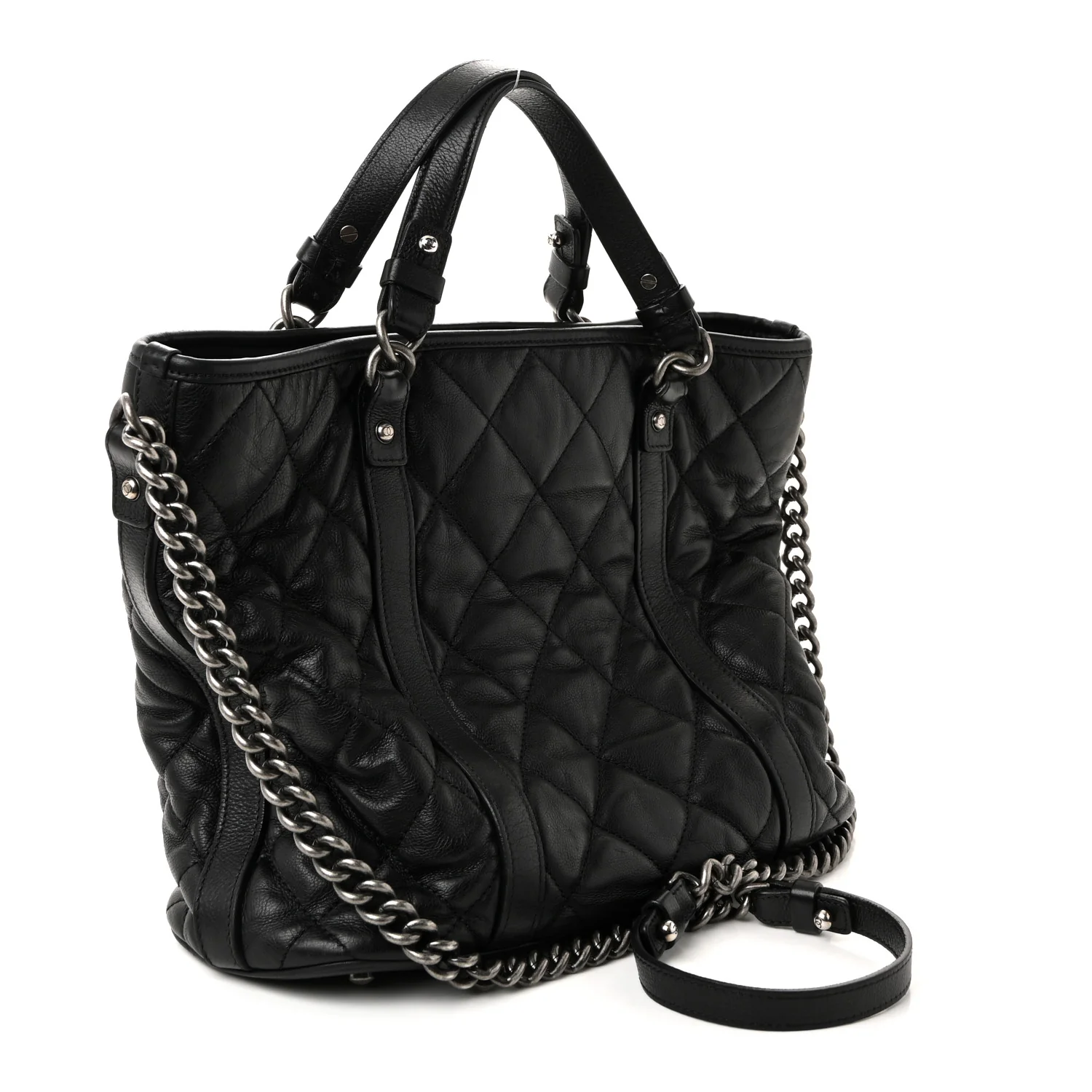 Calfskin Quilted Small Casual Riviera Tote Black - Image 3