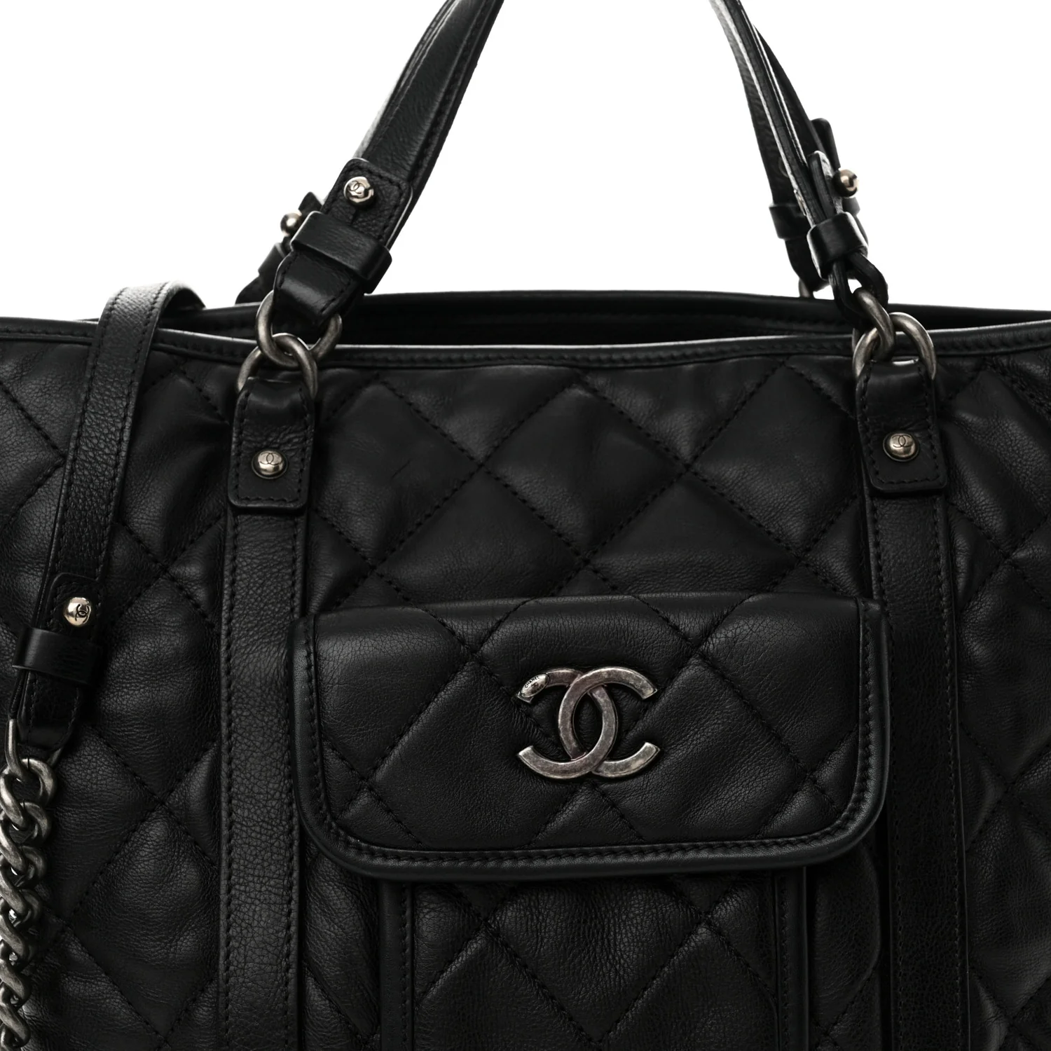 Calfskin Quilted Small Casual Riviera Tote Black - Image 9