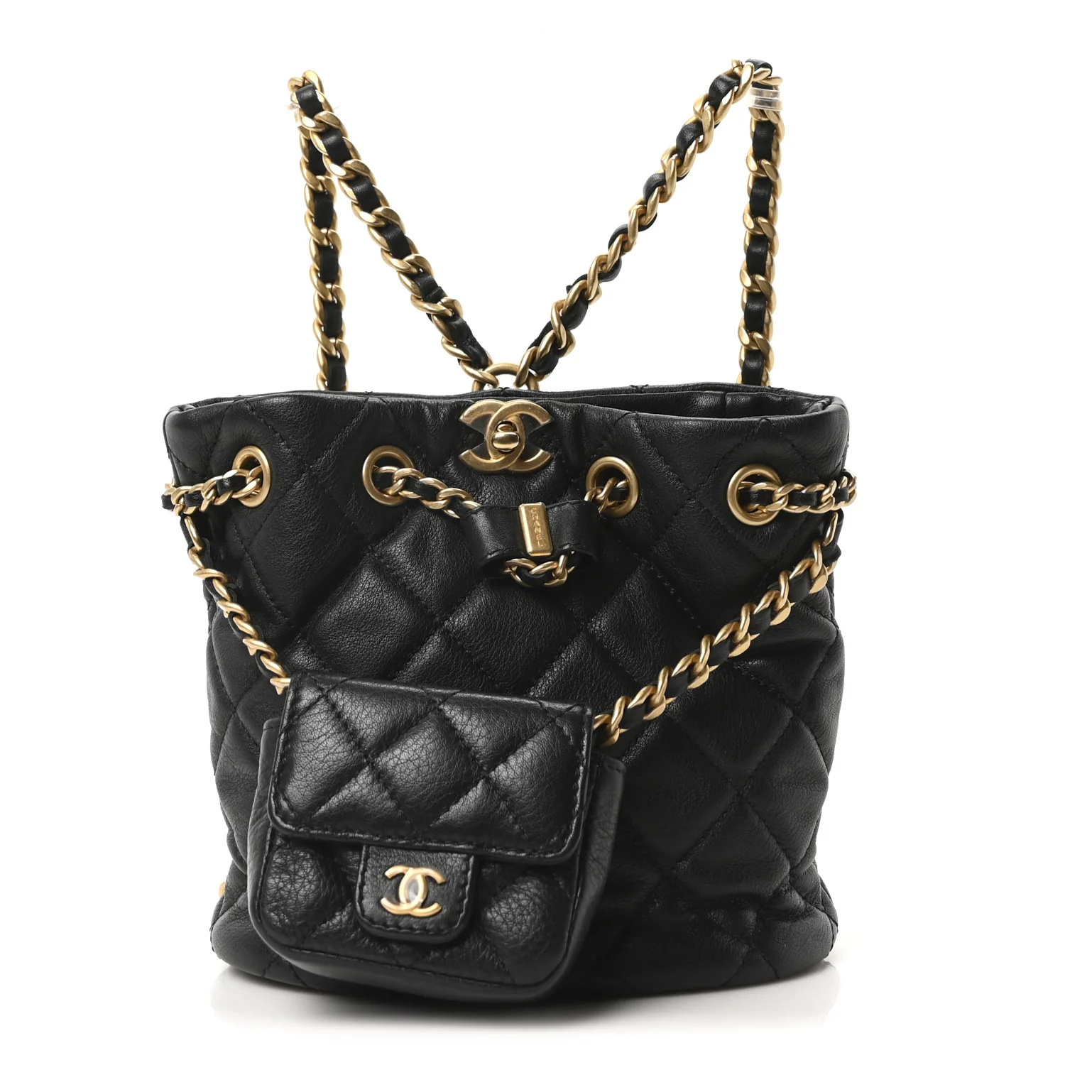 Calfskin Quilted Small CC Chain Bucket Backpack Black