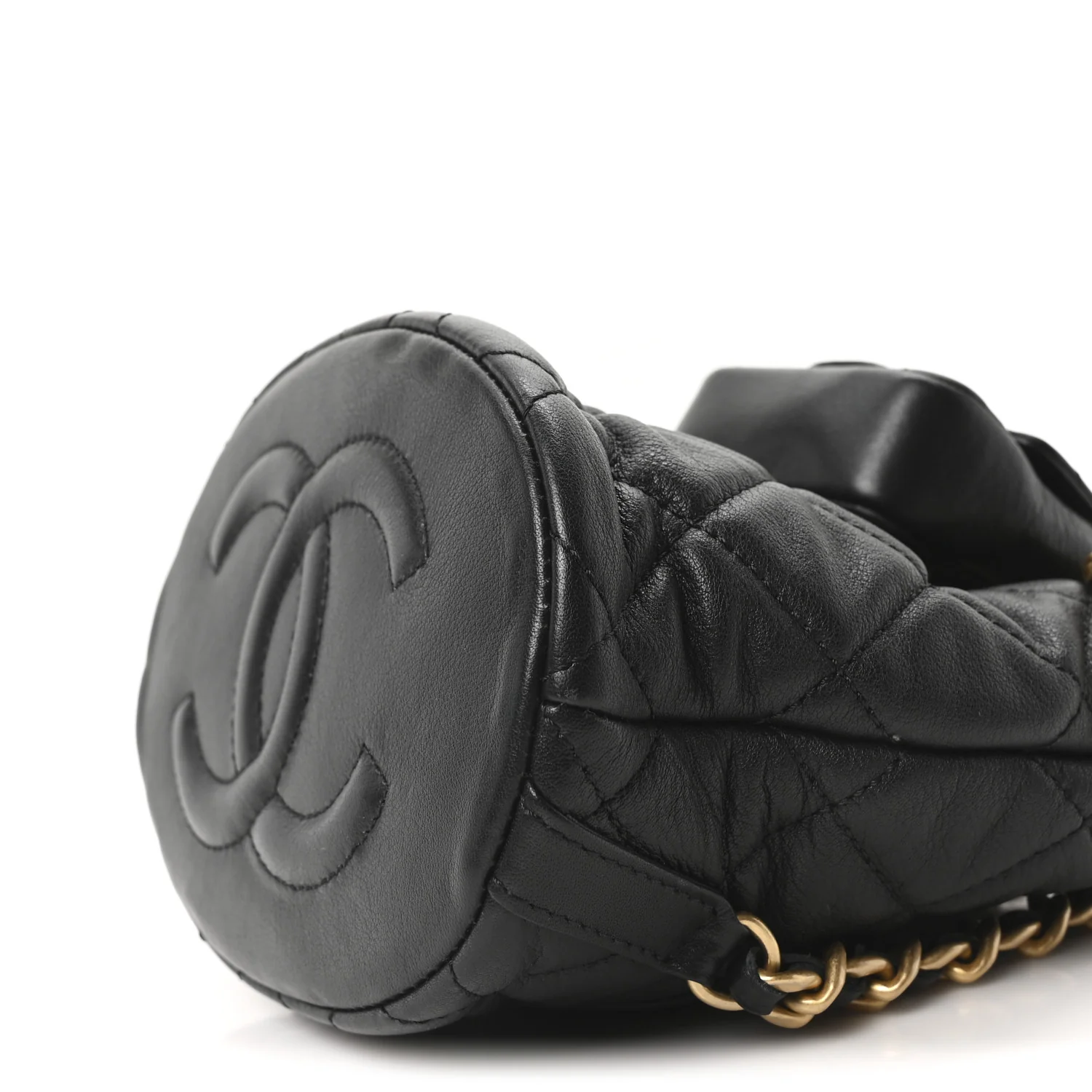 Calfskin Quilted Small CC Chain Bucket Backpack Black - Image 10