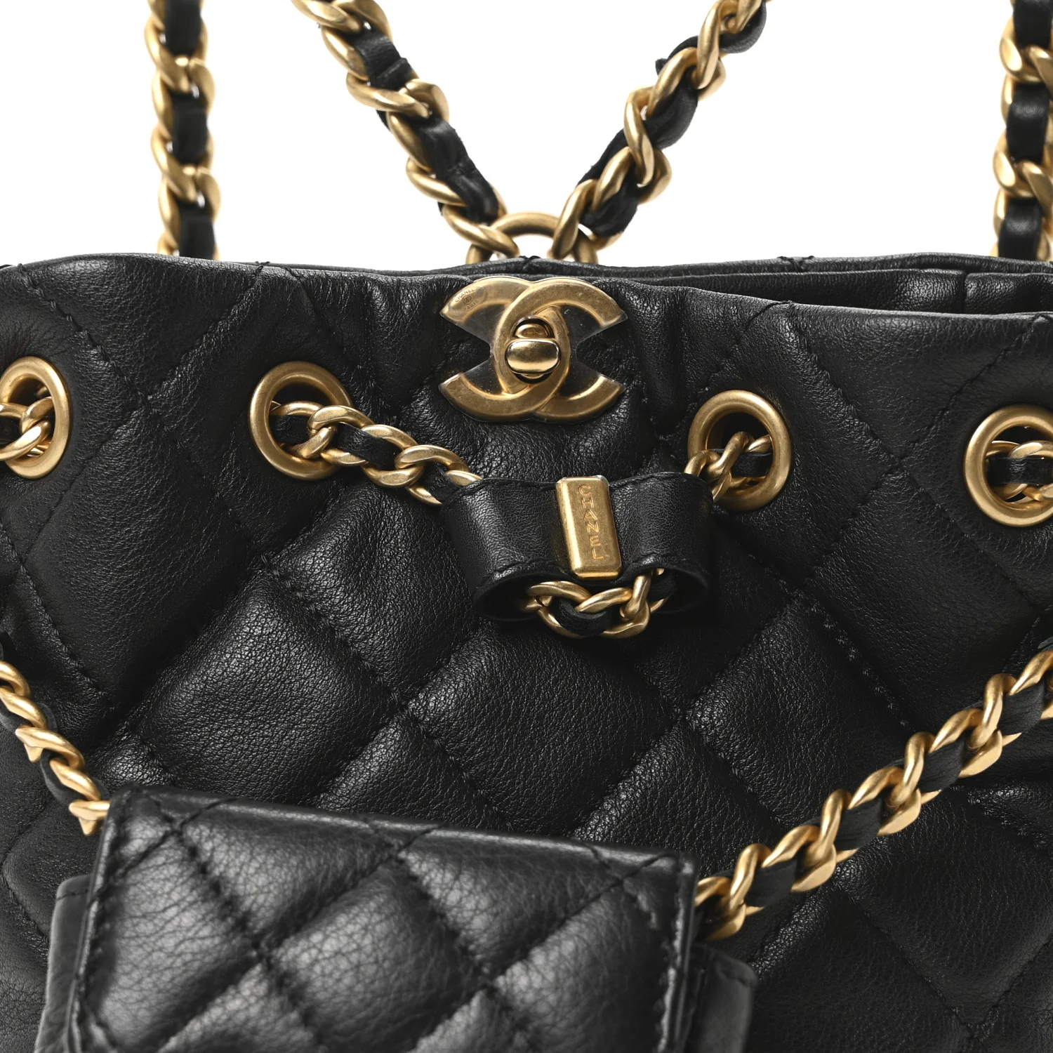 Calfskin Quilted Small CC Chain Bucket Backpack Black - Image 8