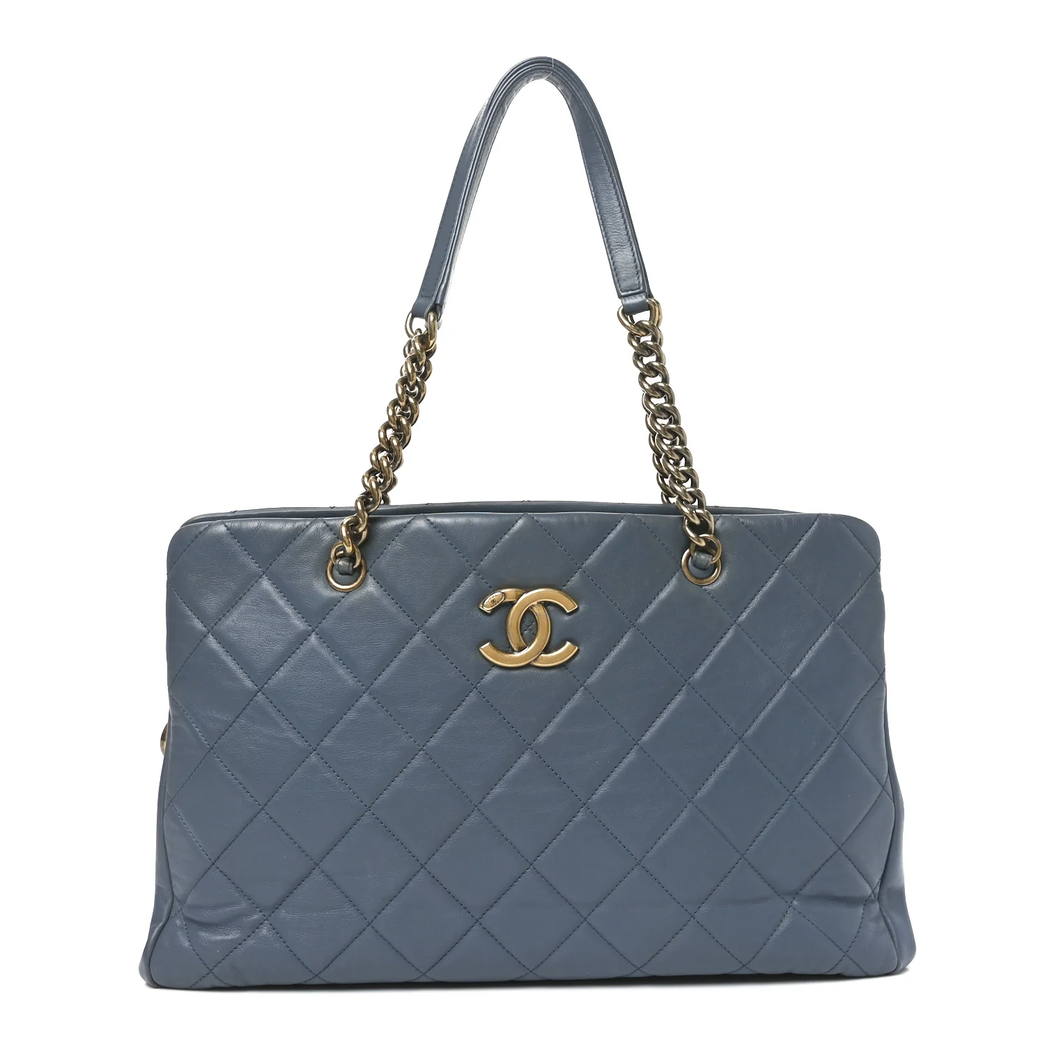 Calfskin Quilted Small CC Crown Tote Blue