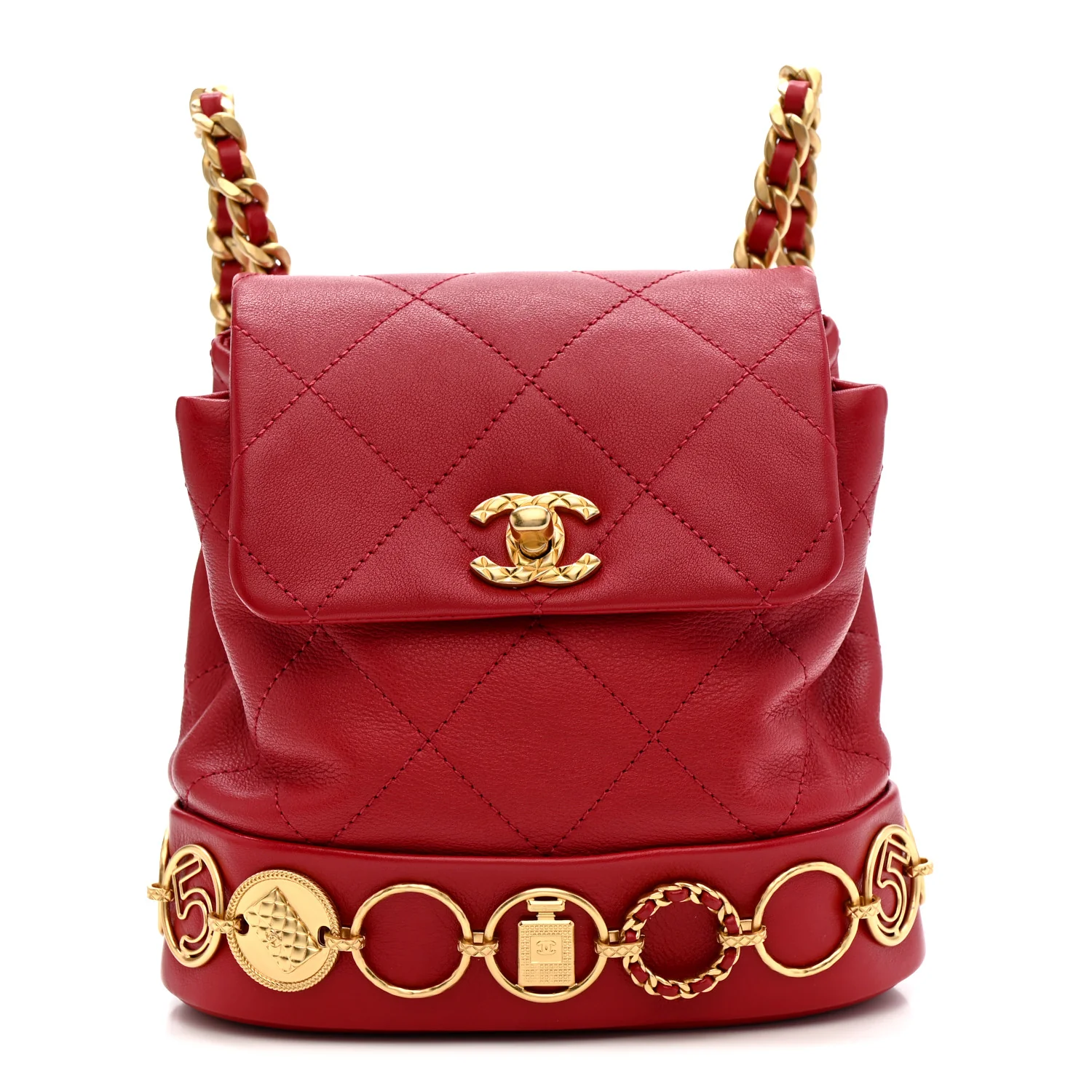 Calfskin Quilted Small Charms Backpack Red