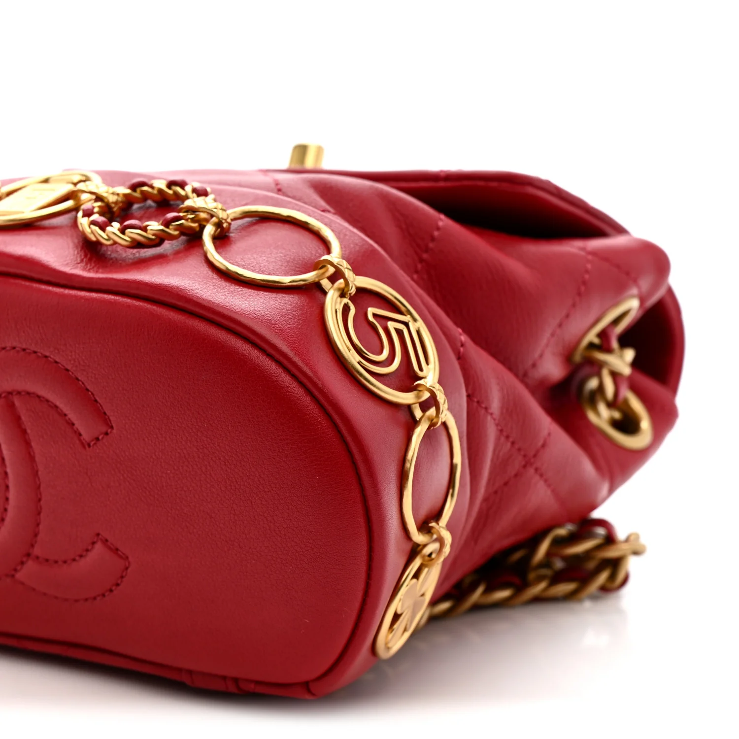 Calfskin Quilted Small Charms Backpack Red - Image 10