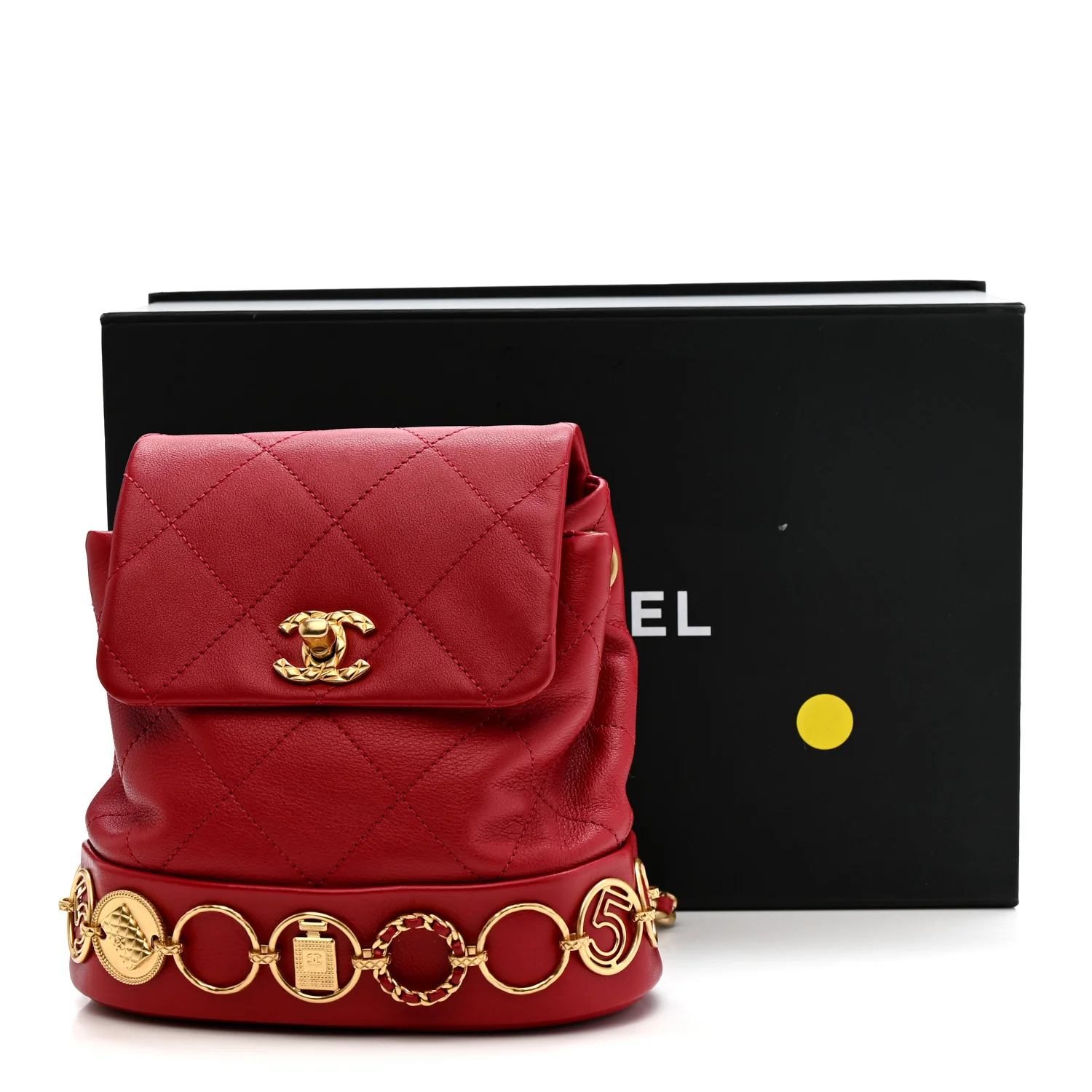 Calfskin Quilted Small Charms Backpack Red - Image 11