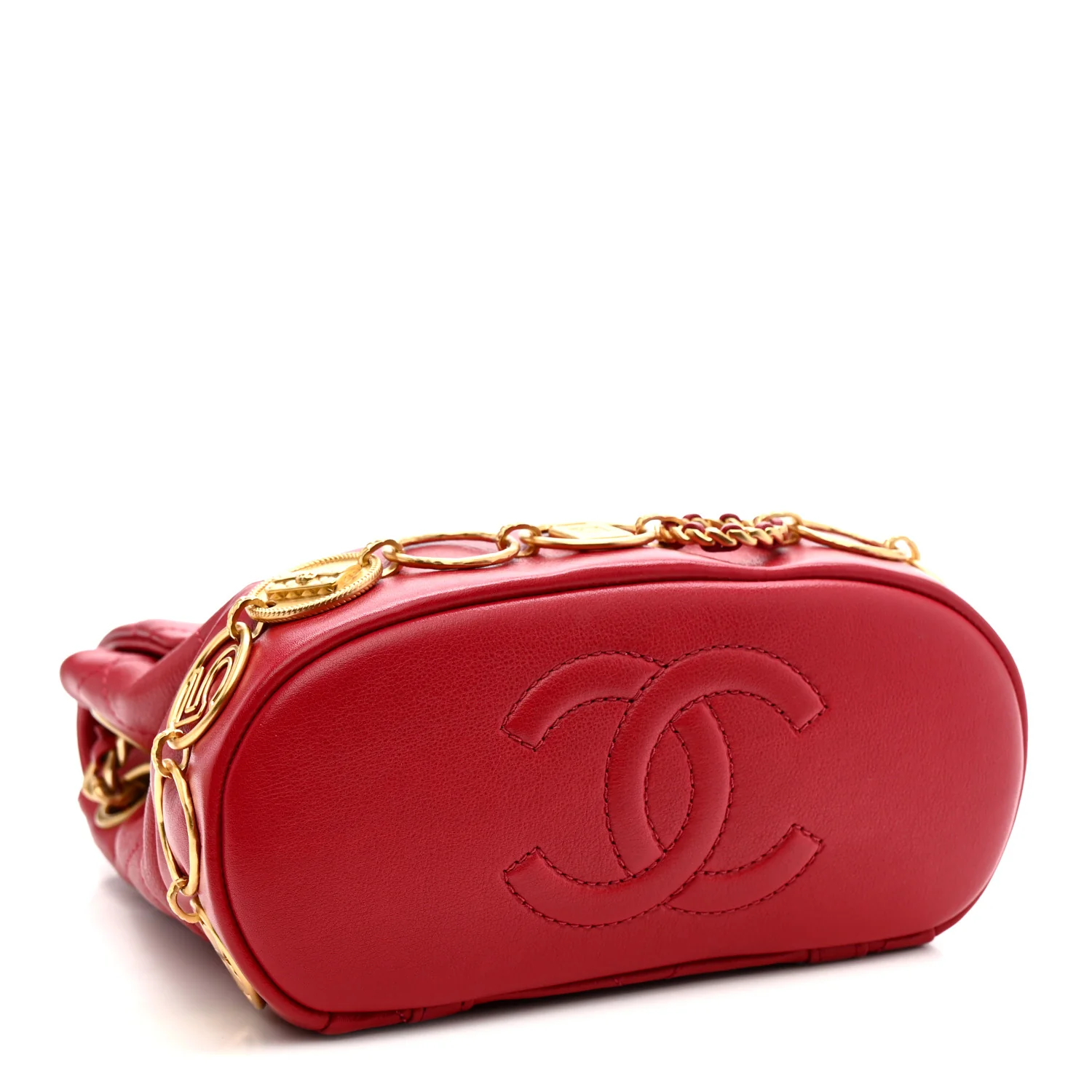 Calfskin Quilted Small Charms Backpack Red - Image 4