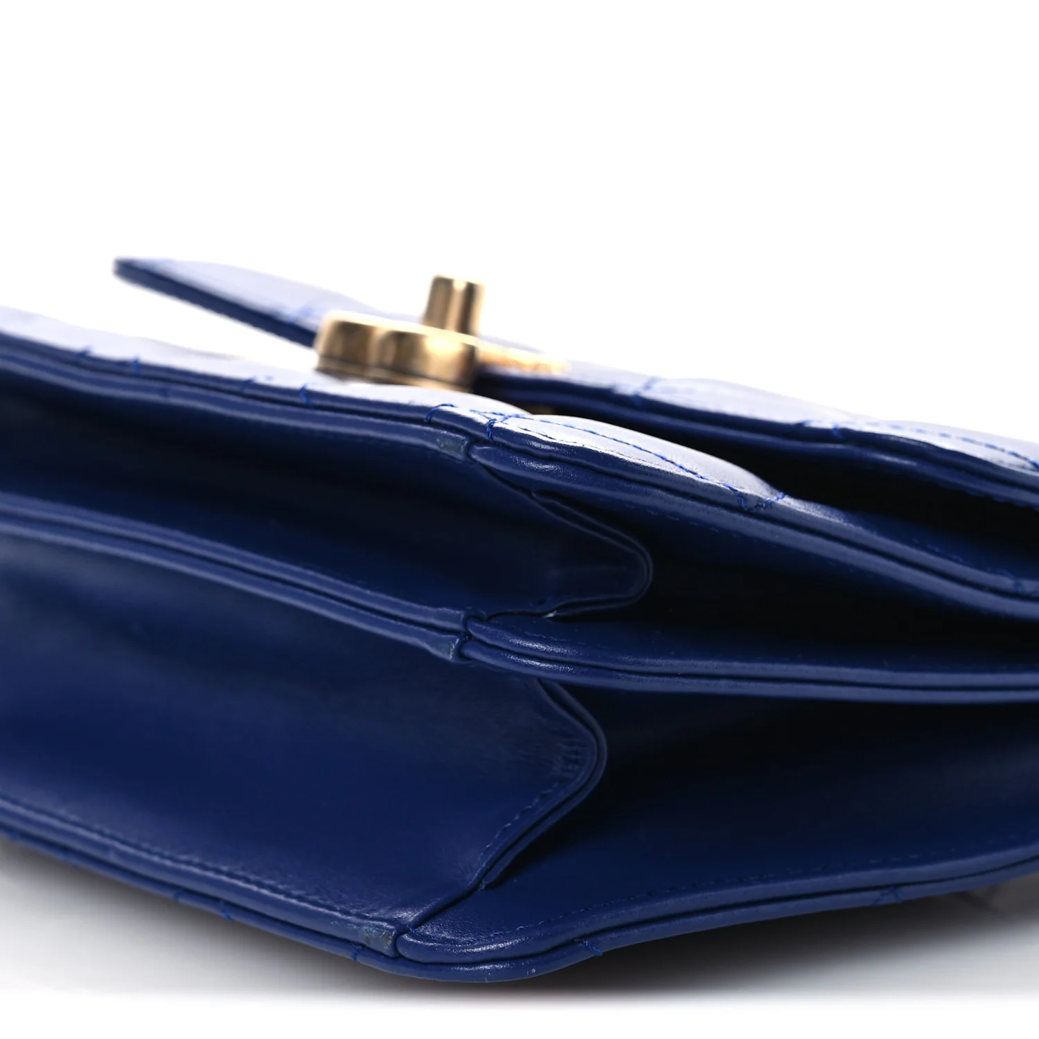 Calfskin Quilted Small Dual Handle Chain Flap Bag  Blue - Image 10