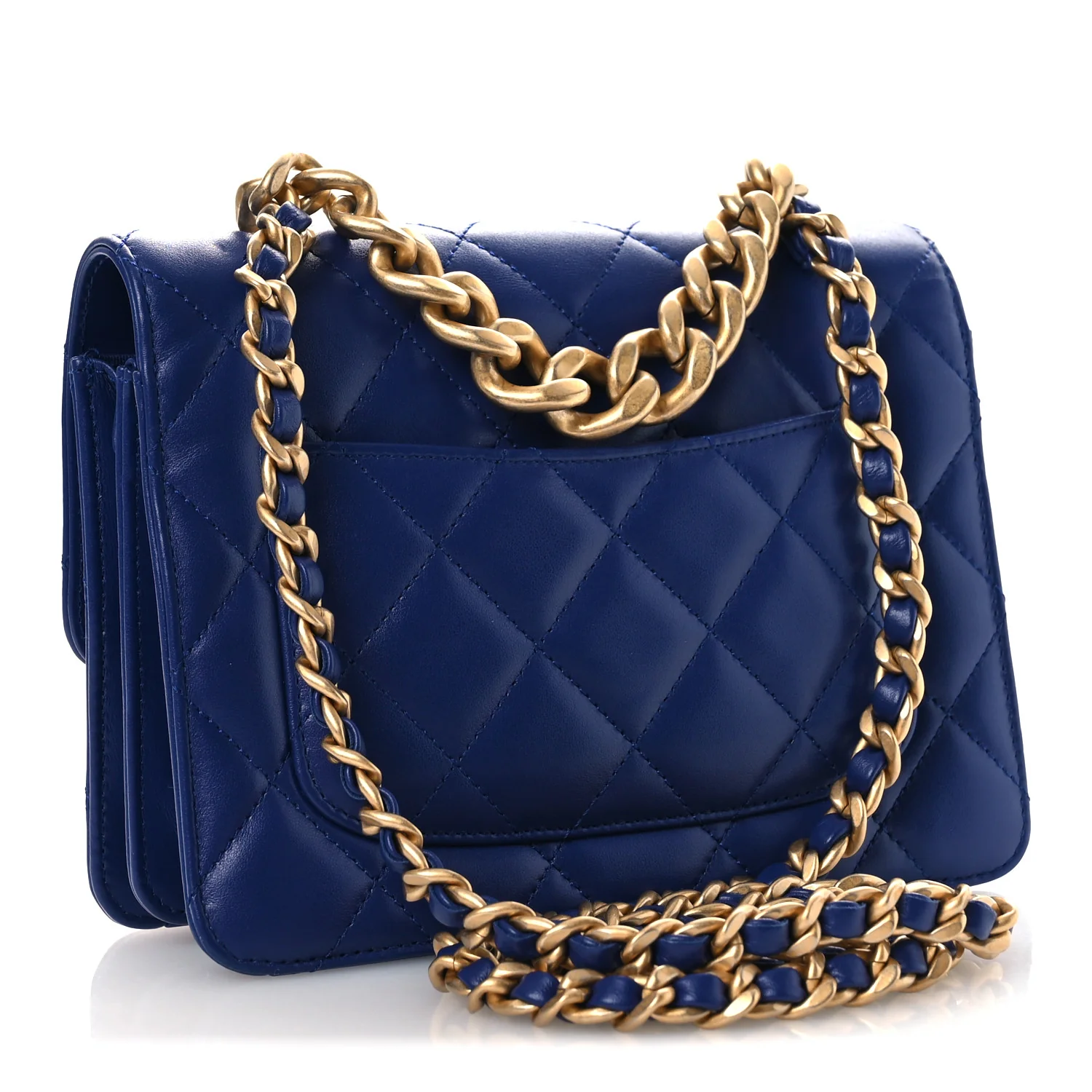 Calfskin Quilted Small Dual Handle Chain Flap Bag  Blue - Image 3